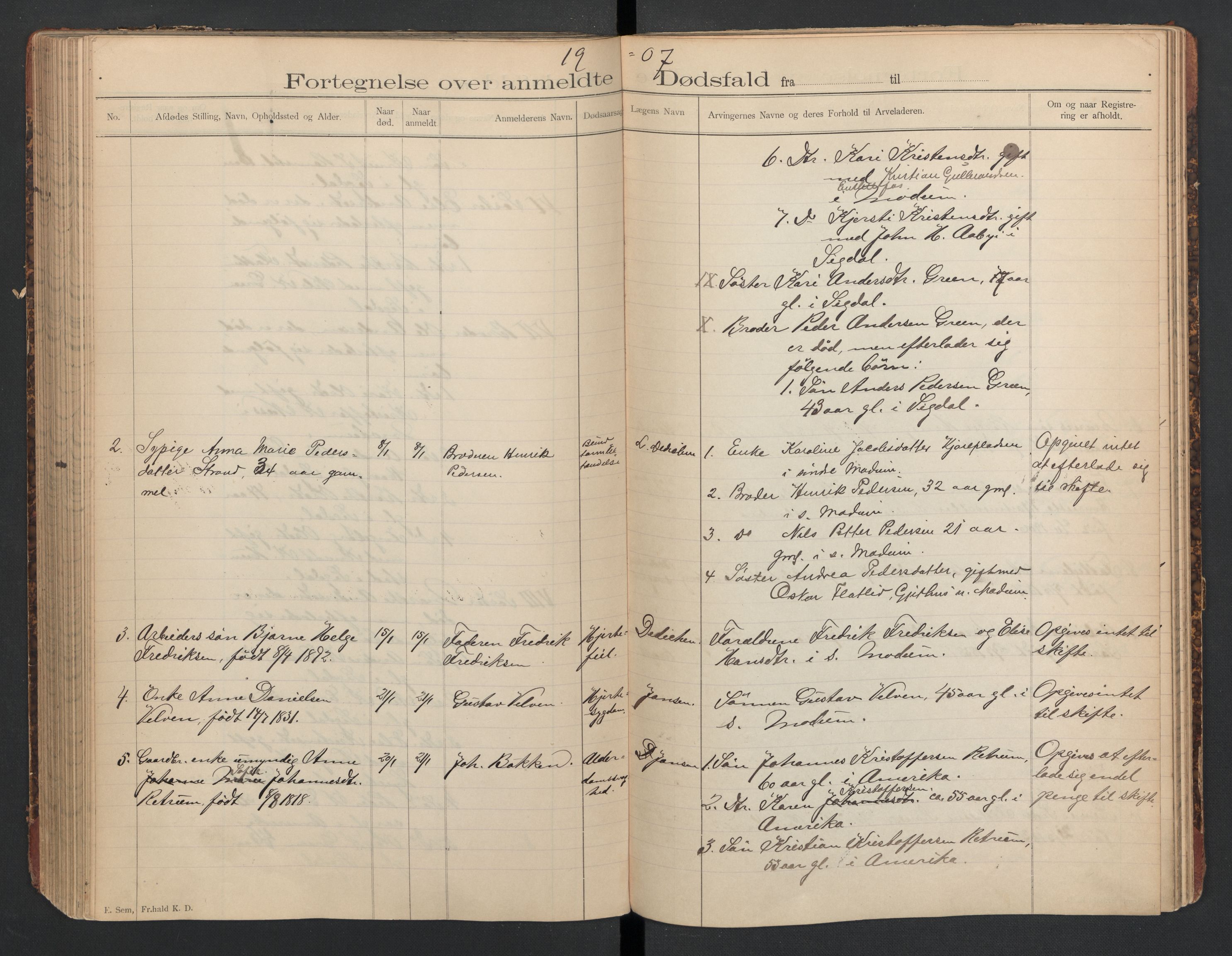 Modum lensmannskontor, AV/SAKO-A-524/H/Ha/Haa/L0001: Dødsfallsprotokoll - Søndre Modum, 1897-1911