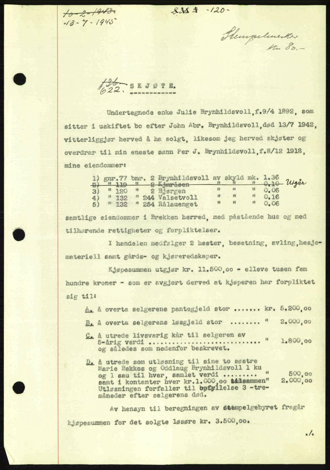 Gauldal sorenskriveri, SAT/A-0014/1/2/2C: Pantebok nr. A1a, 1945-1945, Dagboknr: 622/1945