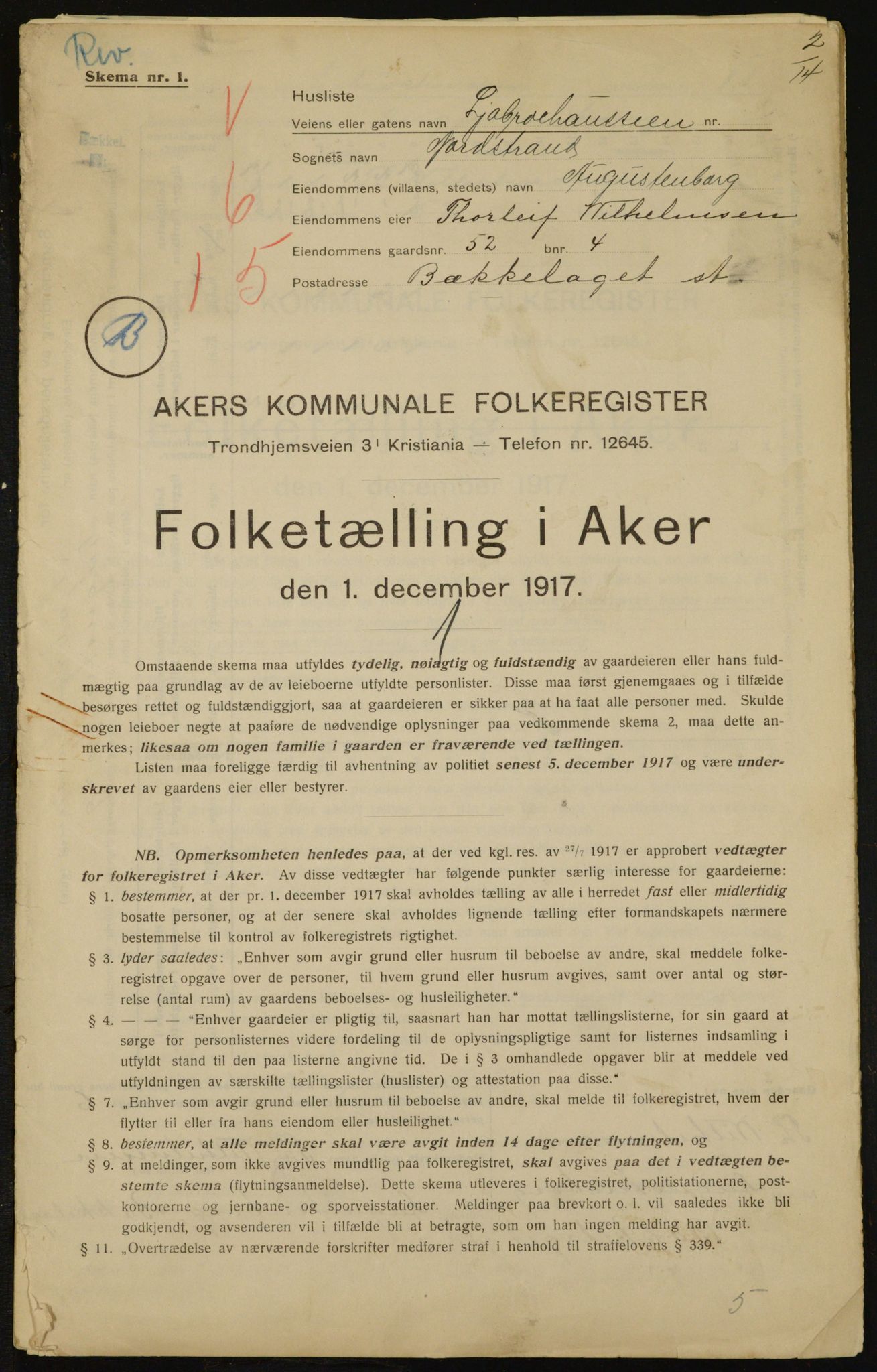 OBA, Kommunal folketelling 1.12.1917 for Aker, 1917, s. 20158