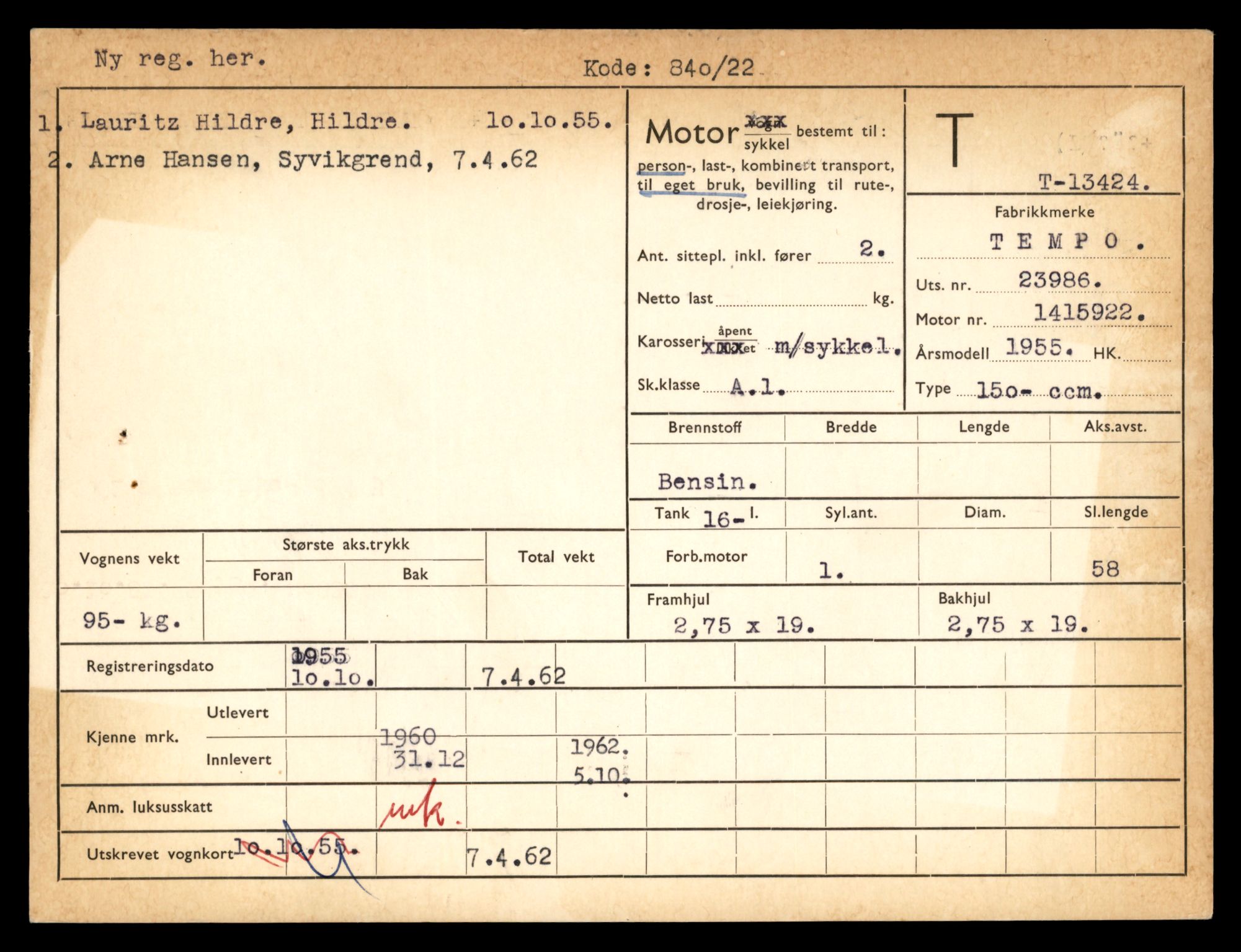 Møre og Romsdal vegkontor - Ålesund trafikkstasjon, AV/SAT-A-4099/F/Fe/L0039: Registreringskort for kjøretøy T 13361 - T 13530, 1927-1998, s. 1083