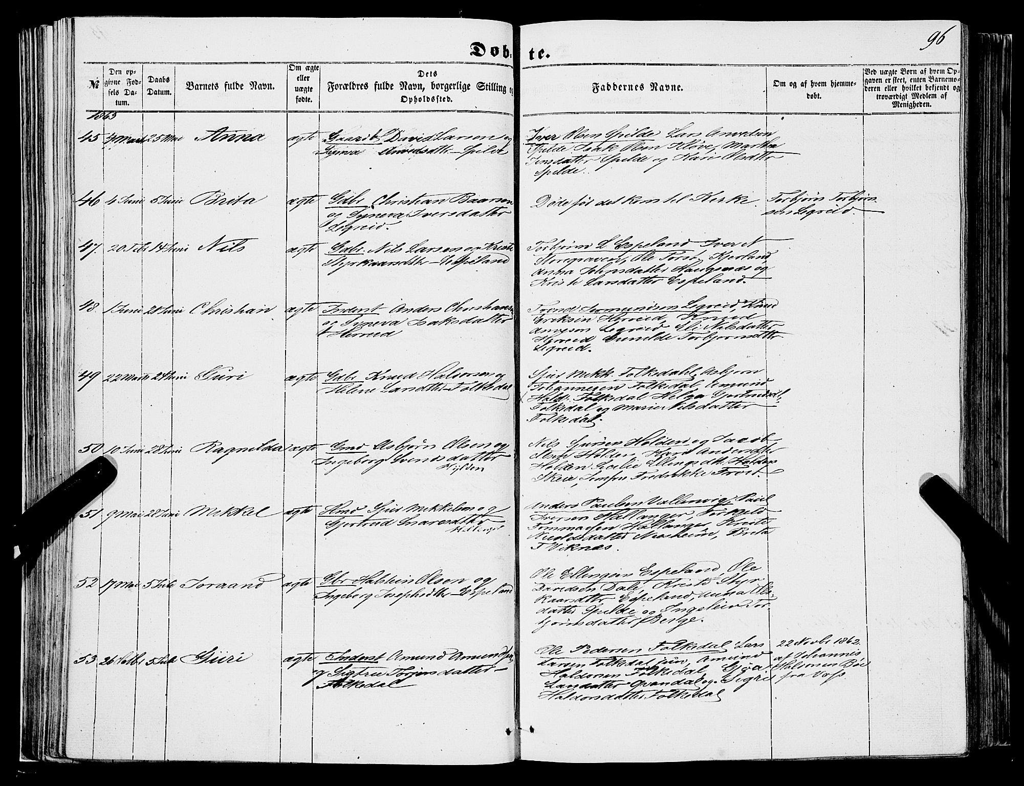 Ulvik sokneprestembete, AV/SAB-A-78801/H/Haa: Ministerialbok nr. A 13, 1853-1863, s. 96