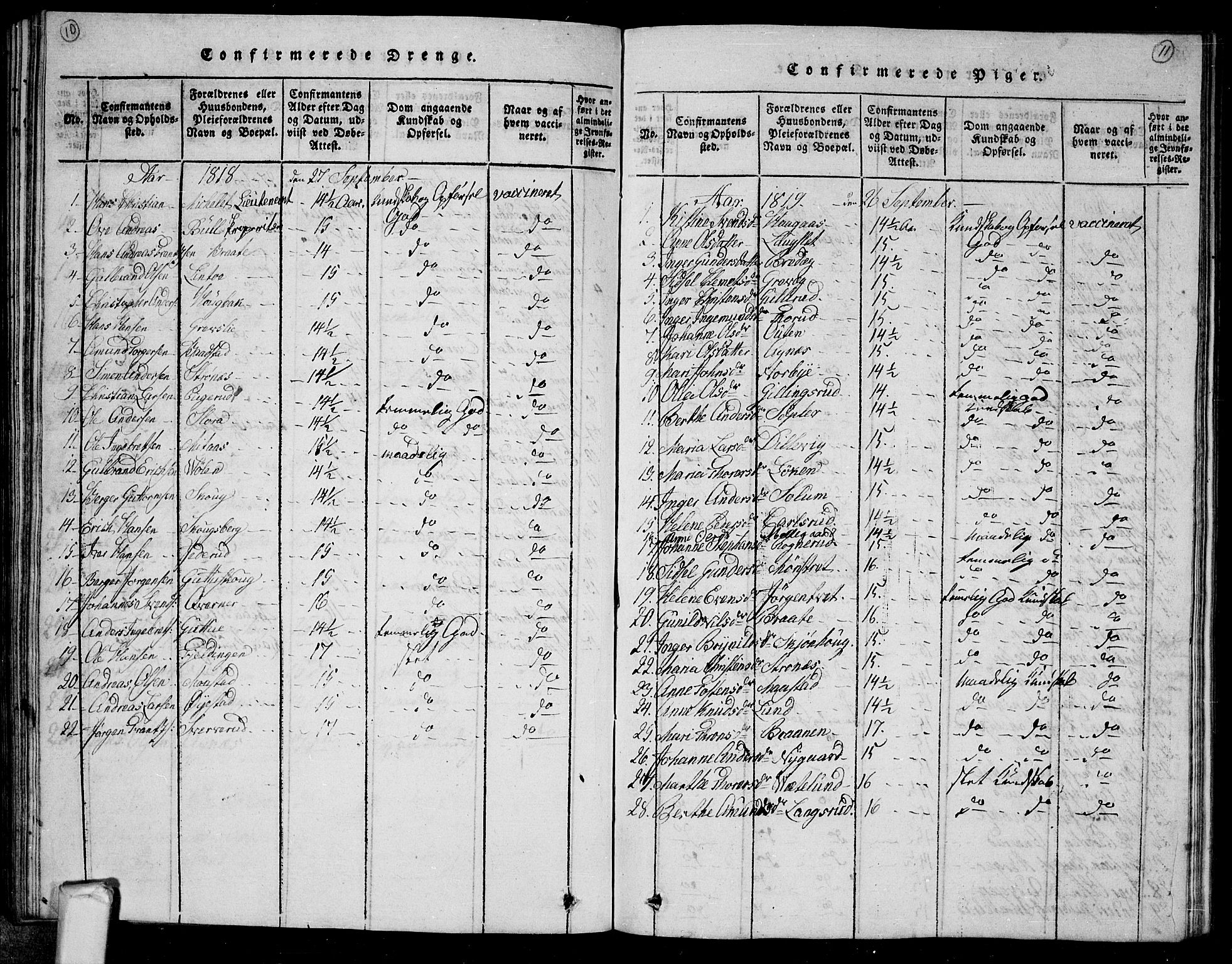 Trøgstad prestekontor Kirkebøker, SAO/A-10925/G/Ga/L0001: Klokkerbok nr. I 1, 1815-1831, s. 10-11