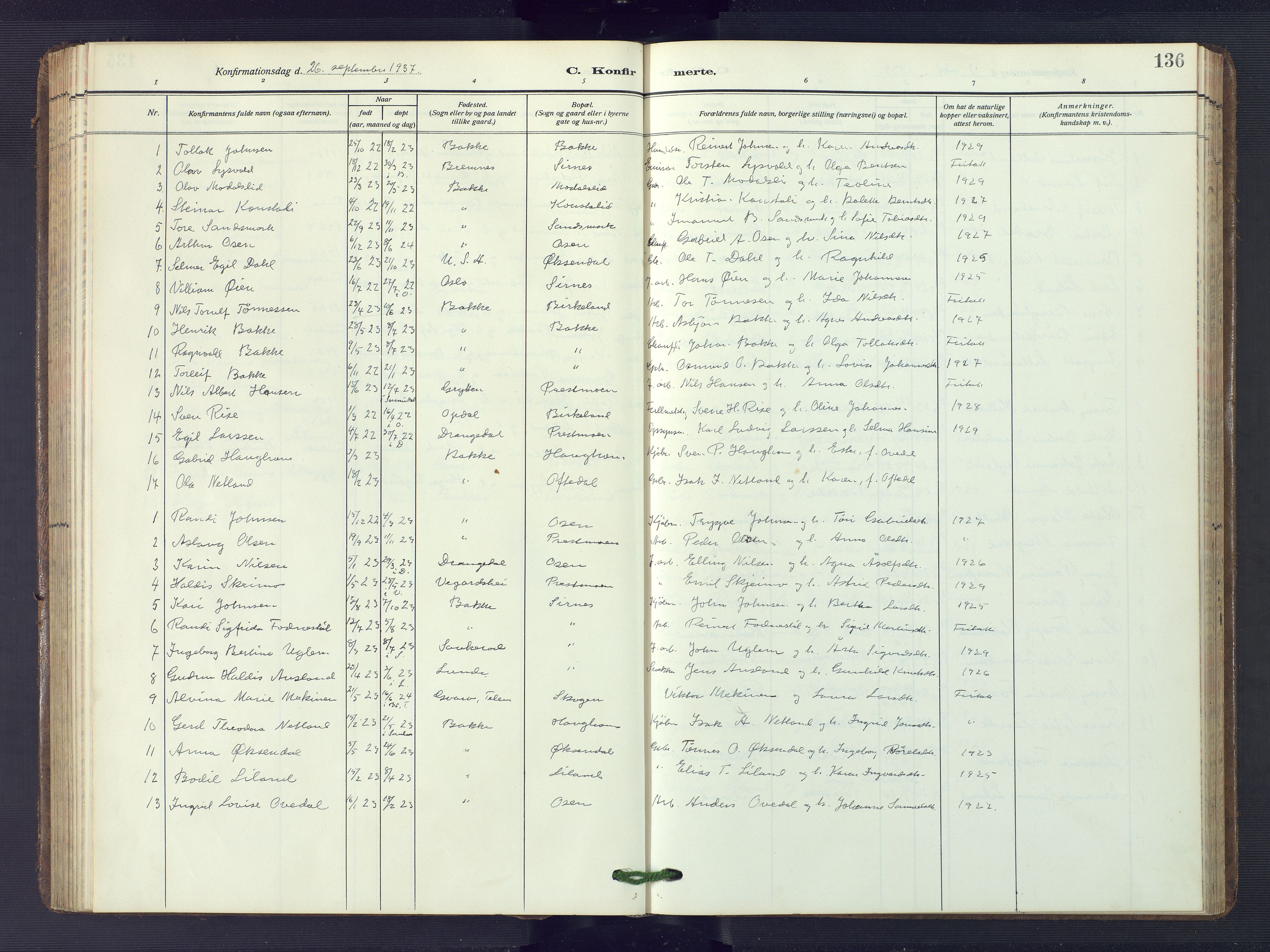Bakke sokneprestkontor, AV/SAK-1111-0002/F/Fb/Fba/L0004: Klokkerbok nr. B 4, 1911-1946, s. 136