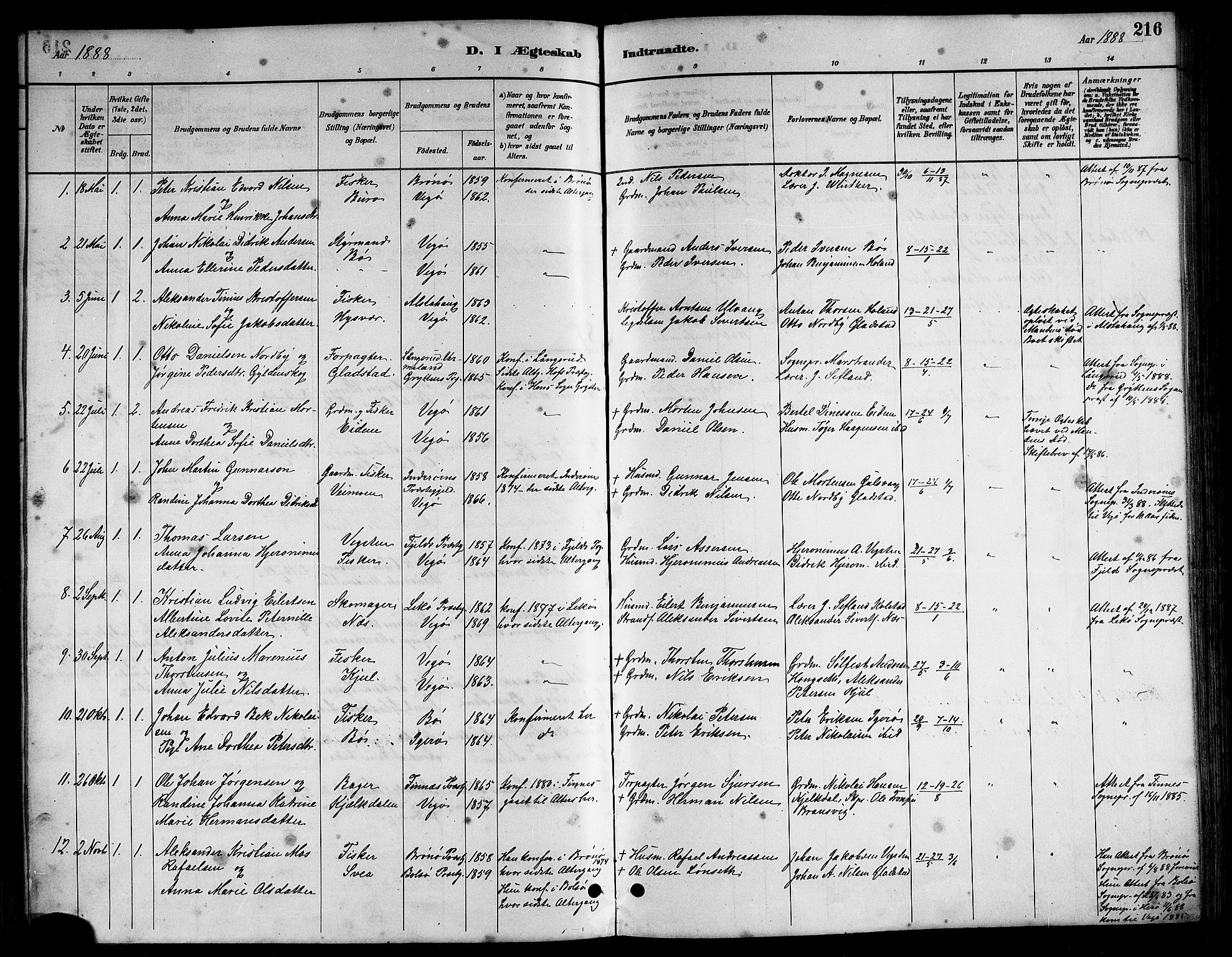 Ministerialprotokoller, klokkerbøker og fødselsregistre - Nordland, AV/SAT-A-1459/816/L0253: Klokkerbok nr. 816C03, 1886-1905, s. 216