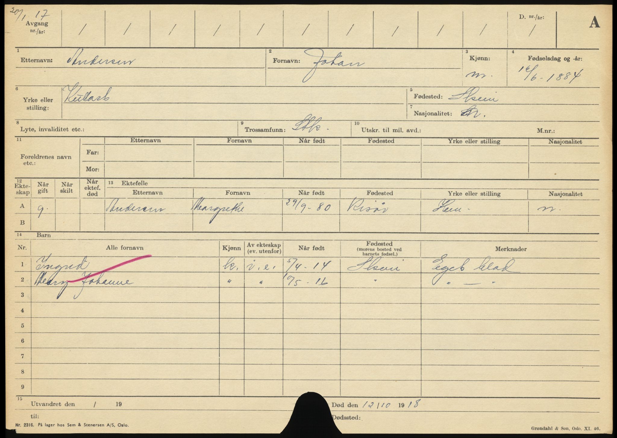 Skien folkeregister, AV/SAKO-A-425/H/Ha/L0001: Døde, 1916-1929, s. 129