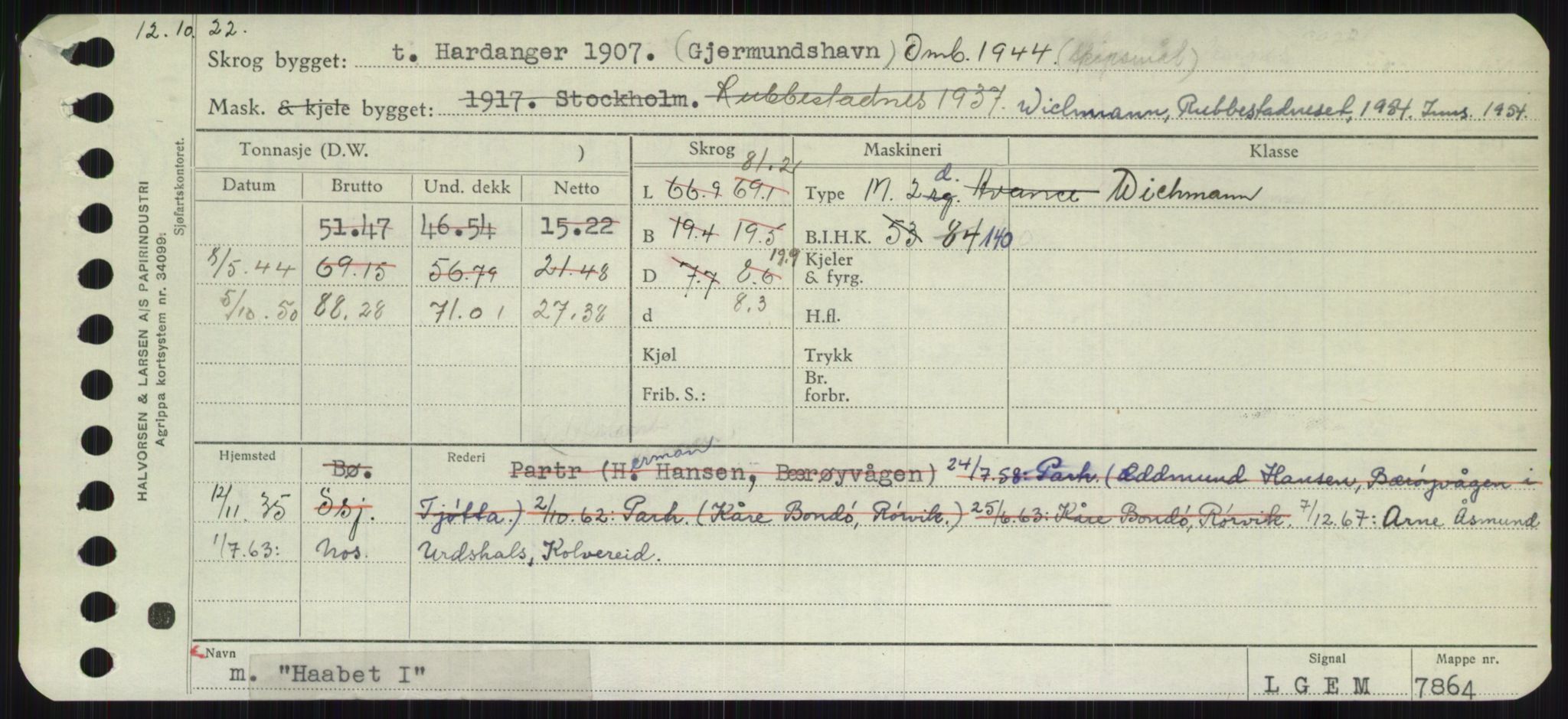 Sjøfartsdirektoratet med forløpere, Skipsmålingen, RA/S-1627/H/Ha/L0003/0001: Fartøy, Hilm-Mar / Fartøy, Hilm-Kol, s. 221