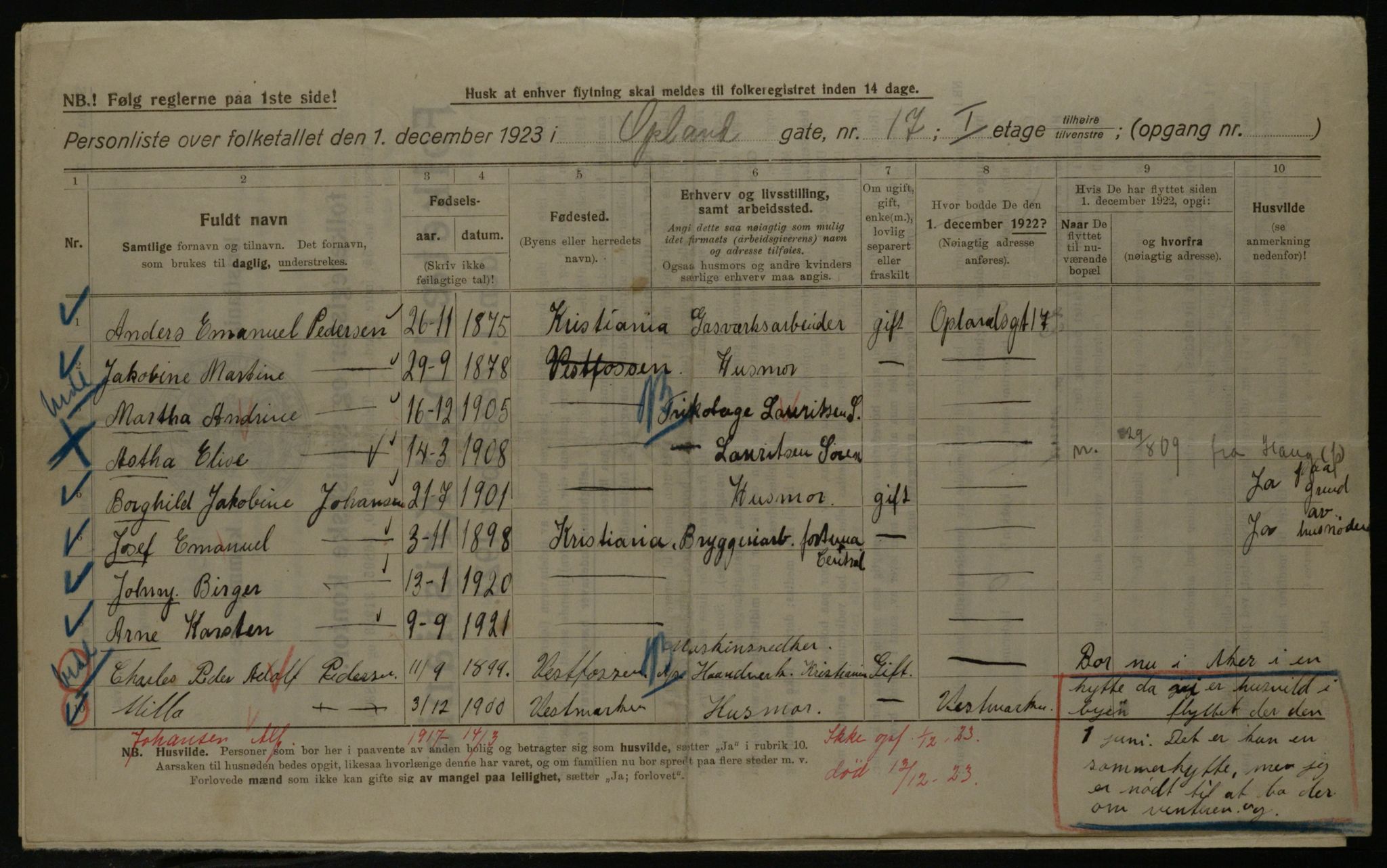 OBA, Kommunal folketelling 1.12.1923 for Kristiania, 1923, s. 83834