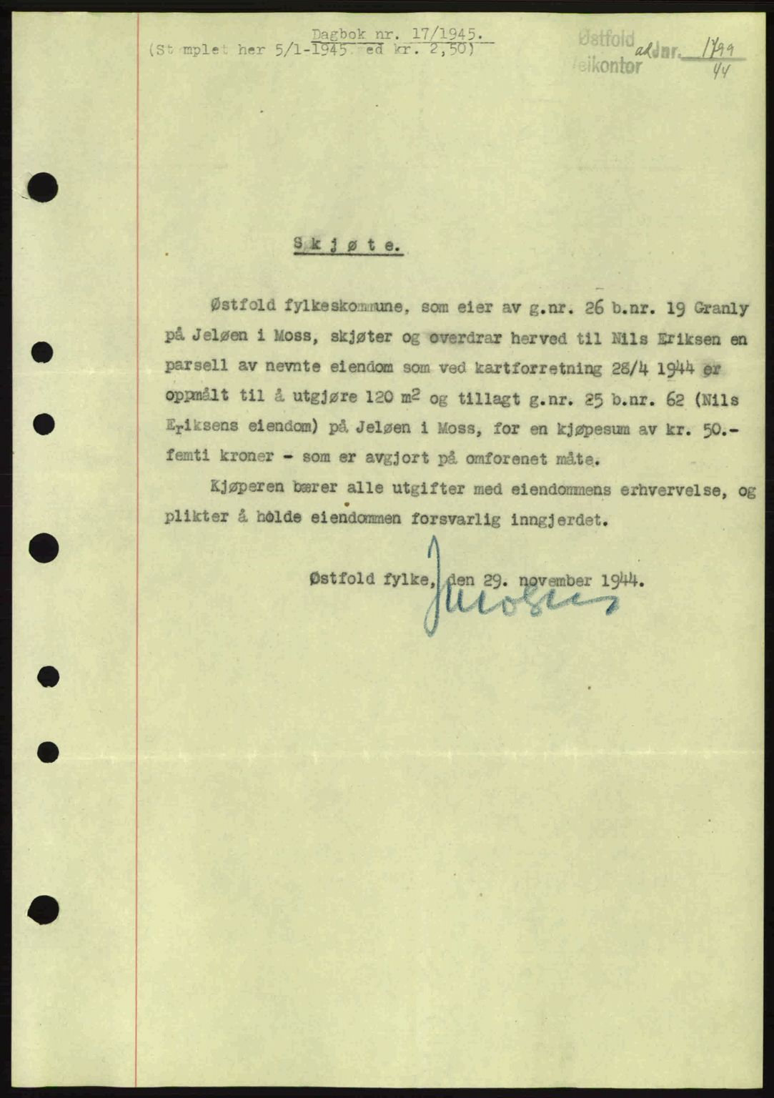 Moss sorenskriveri, SAO/A-10168: Pantebok nr. A13, 1944-1945, Dagboknr: 17/1945