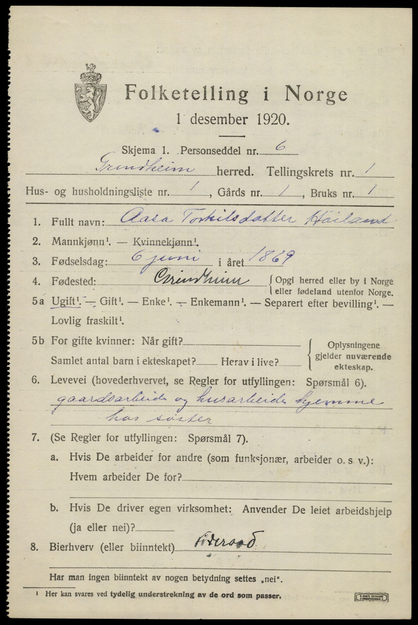 SAK, Folketelling 1920 for 1025 Grindheim herred, 1920, s. 413