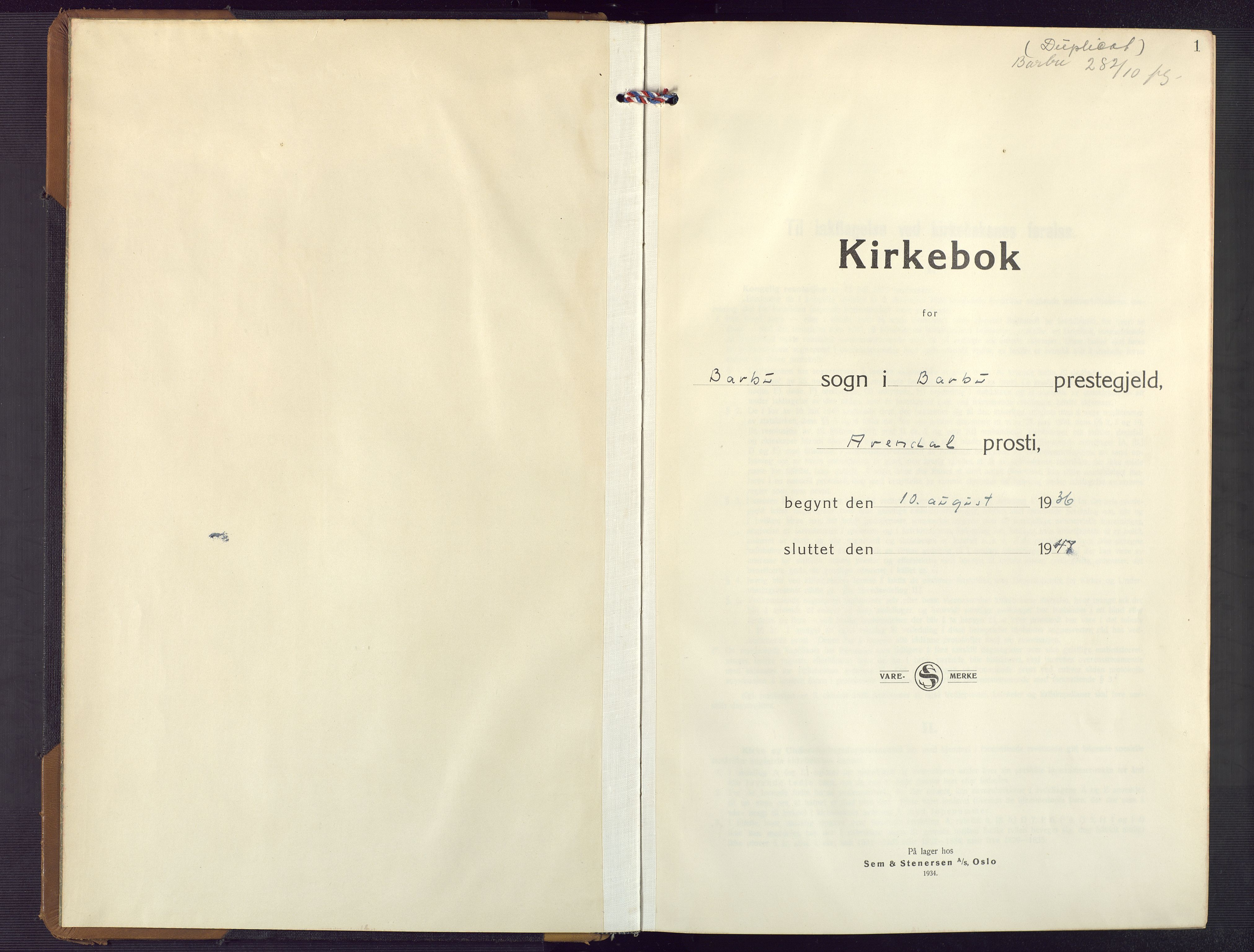 Barbu sokneprestkontor, AV/SAK-1111-0003/F/Fb/L0006: Klokkerbok nr. B 6, 1937-1947, s. 1