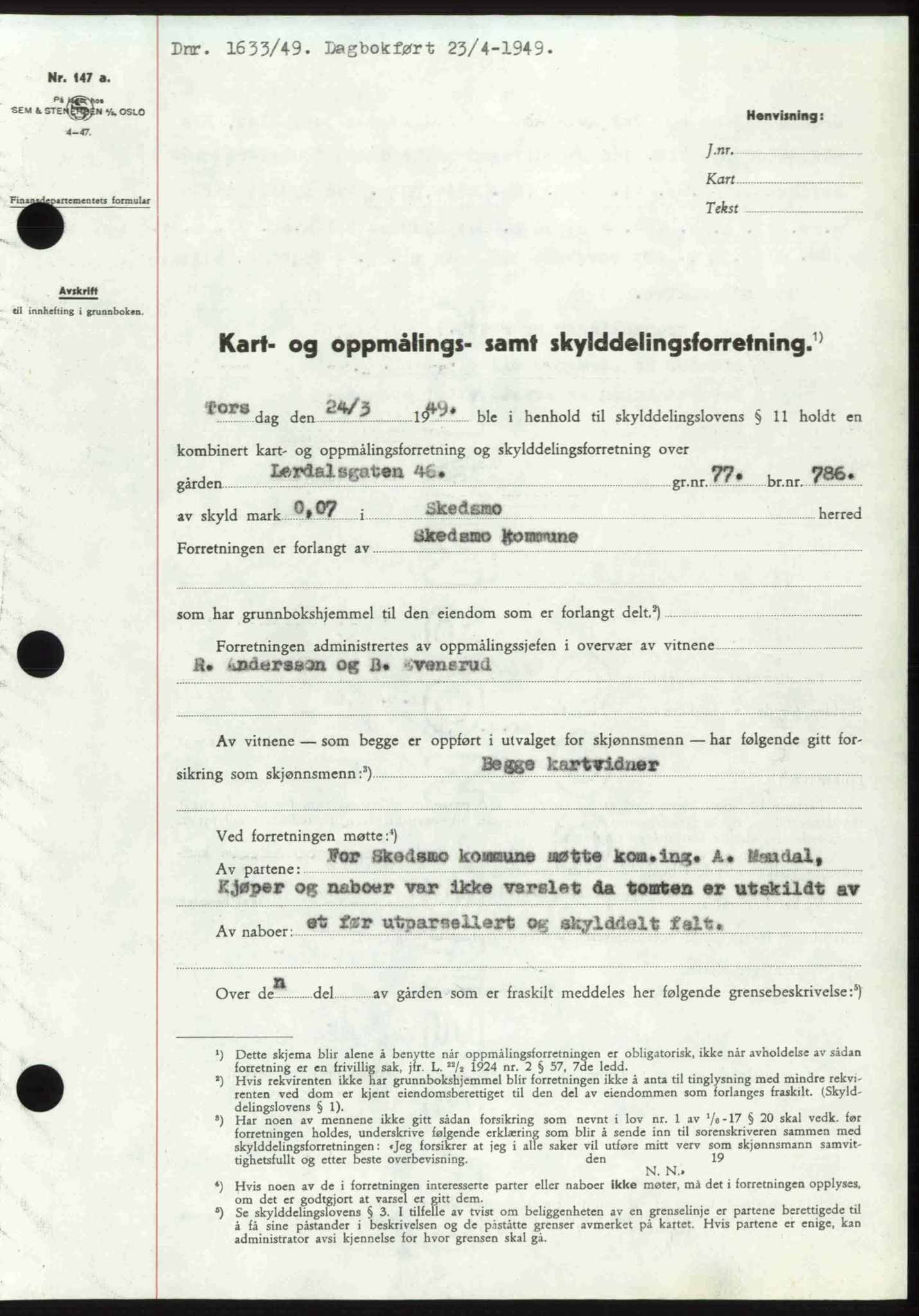 Nedre Romerike sorenskriveri, SAO/A-10469/G/Gb/Gbd/L0025: Pantebok nr. 25, 1949-1949, Dagboknr: 1633/1949