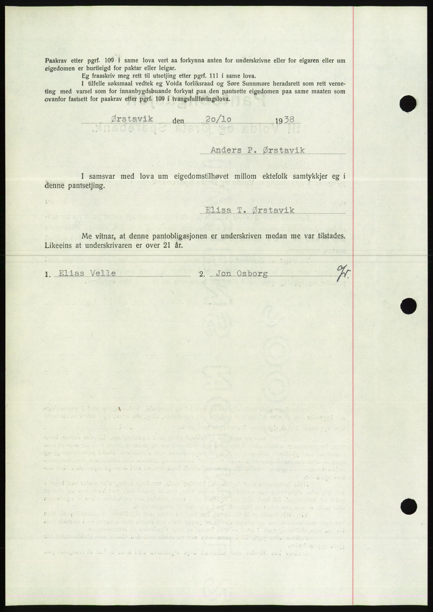 Søre Sunnmøre sorenskriveri, AV/SAT-A-4122/1/2/2C/L0066: Pantebok nr. 60, 1938-1938, Dagboknr: 1487/1938