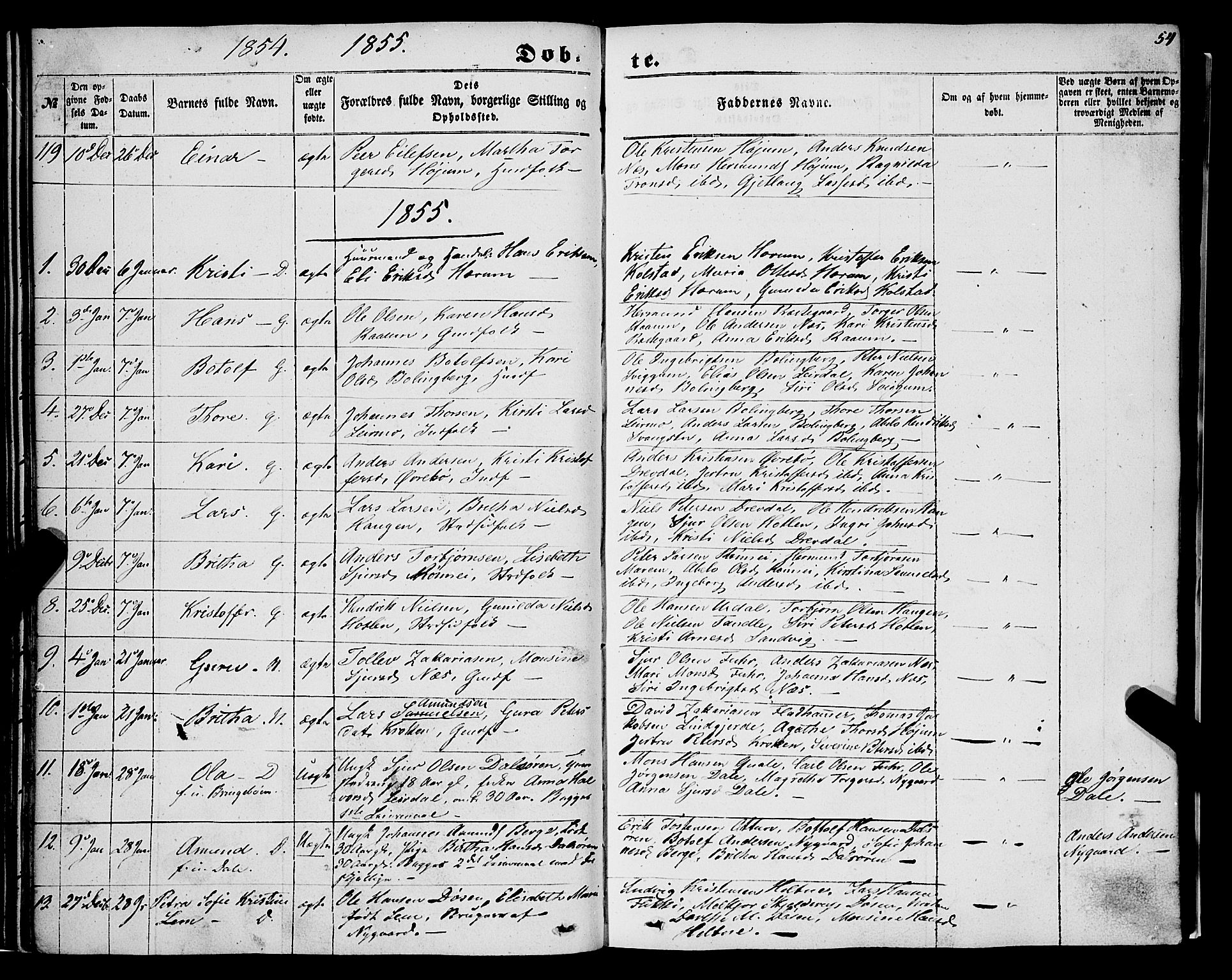 Luster sokneprestembete, AV/SAB-A-81101/H/Haa/Haaa/L0007: Ministerialbok nr. A 7, 1849-1859, s. 54