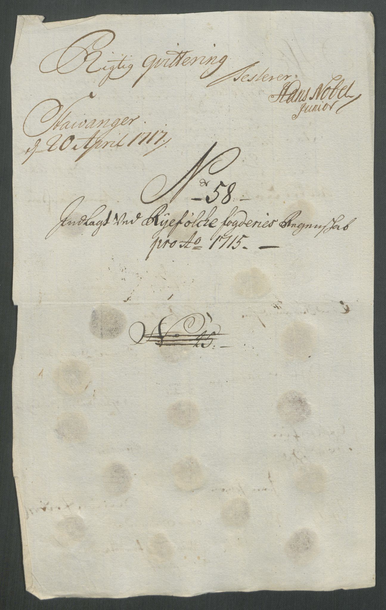 Rentekammeret inntil 1814, Reviderte regnskaper, Fogderegnskap, RA/EA-4092/R47/L2868: Fogderegnskap Ryfylke, 1715, s. 329