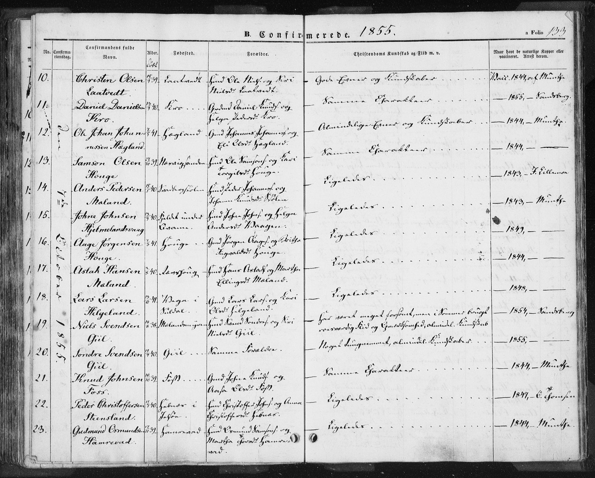 Hjelmeland sokneprestkontor, AV/SAST-A-101843/01/IV/L0009: Ministerialbok nr. A 9, 1846-1860, s. 133