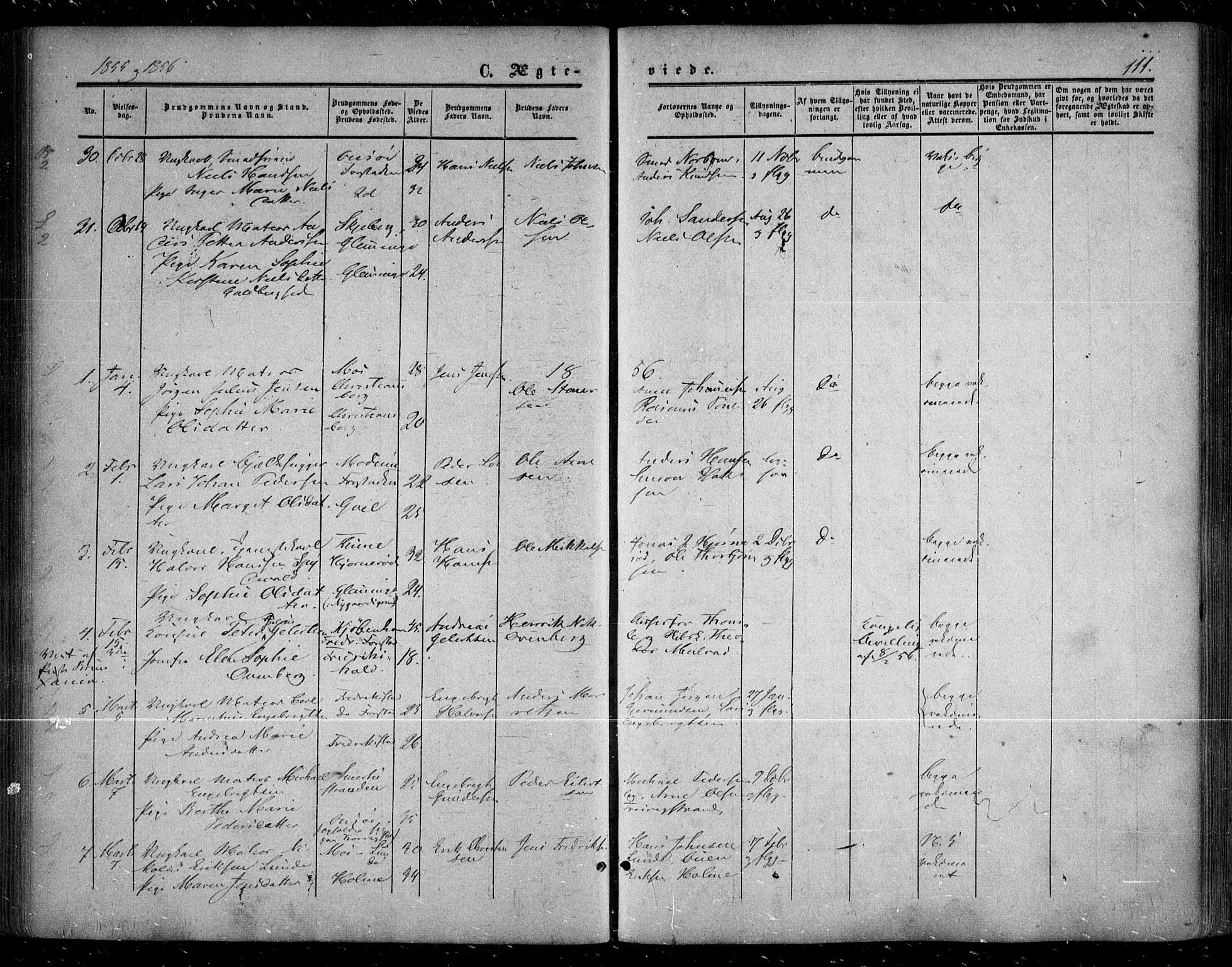 Glemmen prestekontor Kirkebøker, SAO/A-10908/F/Fa/L0007: Ministerialbok nr. 7, 1853-1862, s. 111
