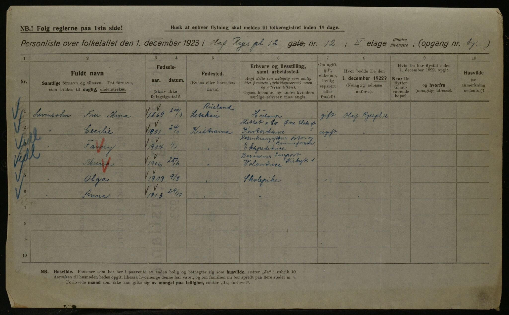 OBA, Kommunal folketelling 1.12.1923 for Kristiania, 1923, s. 82736