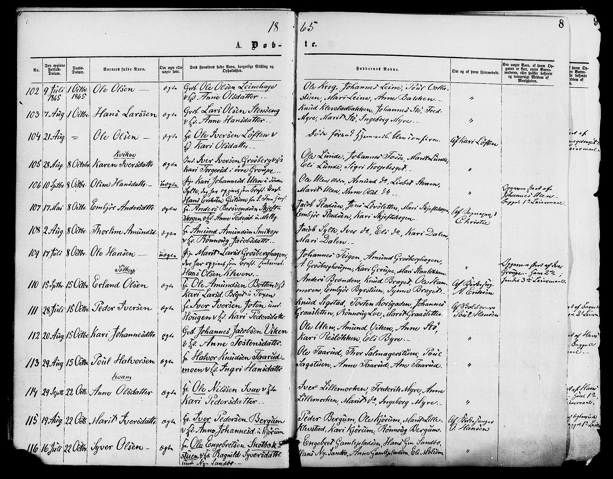 Nord-Fron prestekontor, AV/SAH-PREST-080/H/Ha/Haa/L0002: Ministerialbok nr. 2, 1865-1883, s. 8