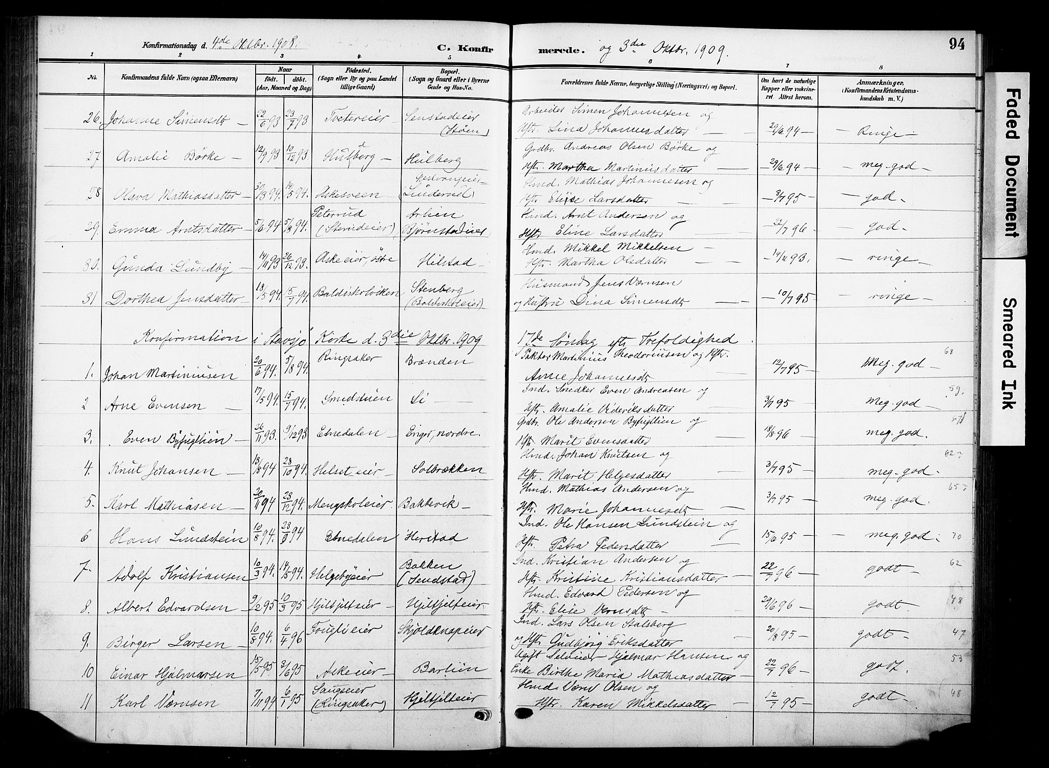 Nes prestekontor, Hedmark, AV/SAH-PREST-020/K/Ka/L0013: Ministerialbok nr. 13, 1906-1924, s. 94