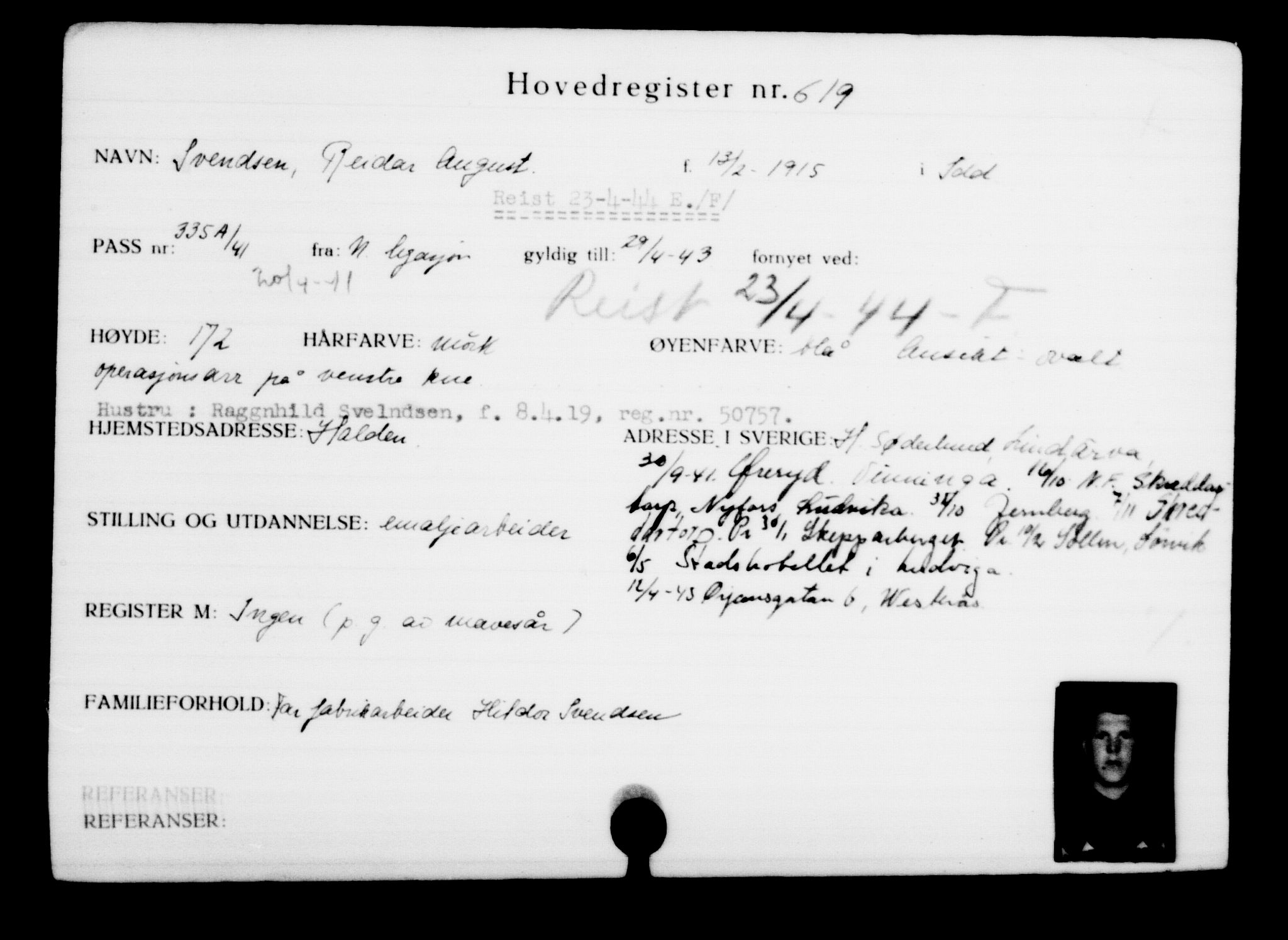 Utenriksstasjonene, Legasjonen i Stockholm, Flyktningkontoret, AV/RA-S-6753/V/Va/L0001: Kjesäterkartoteket, flyktninger med registreringsnr. 1-1000, 1940-1945, s. 970