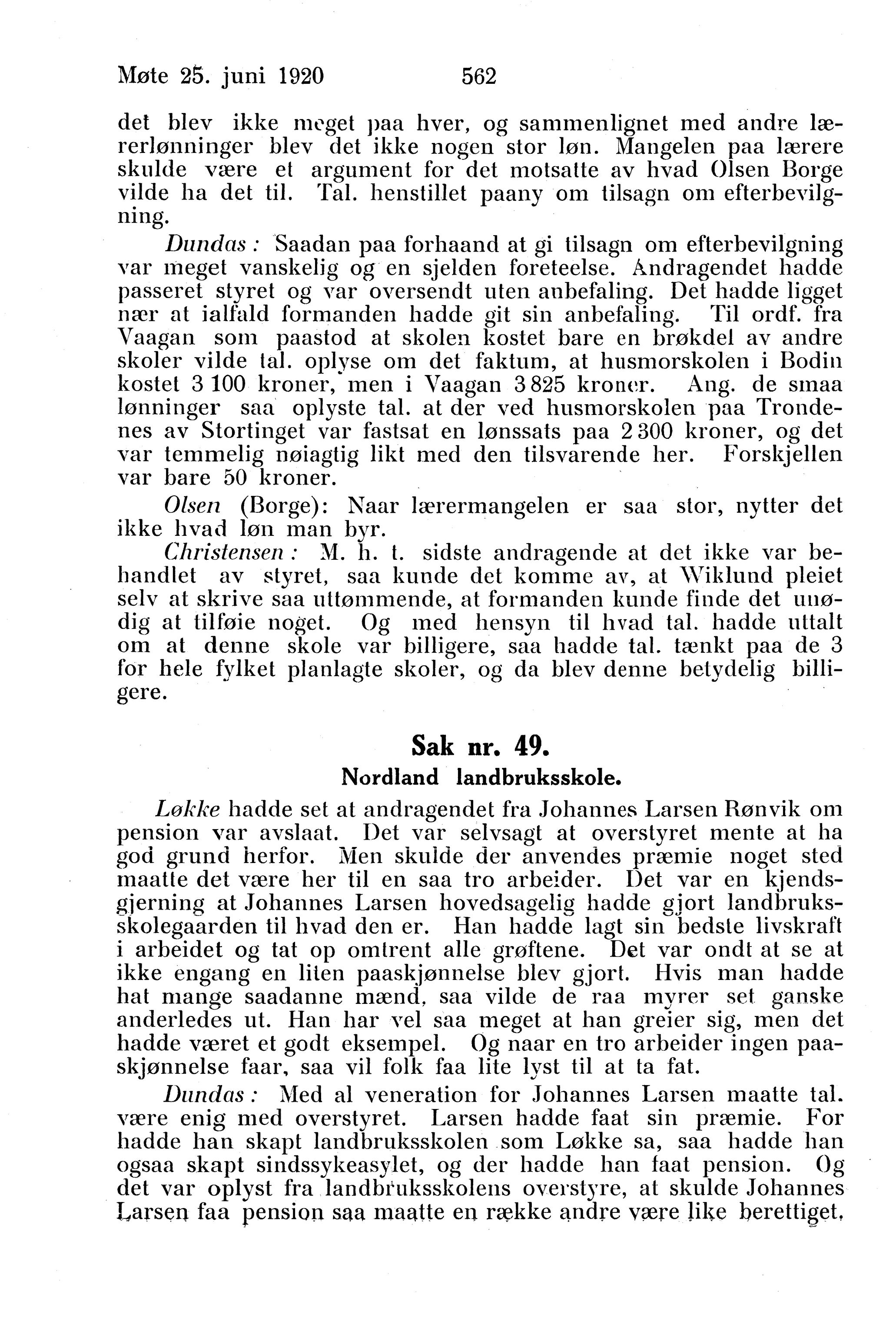 Nordland Fylkeskommune. Fylkestinget, AIN/NFK-17/176/A/Ac/L0043: Fylkestingsforhandlinger 1920, 1920