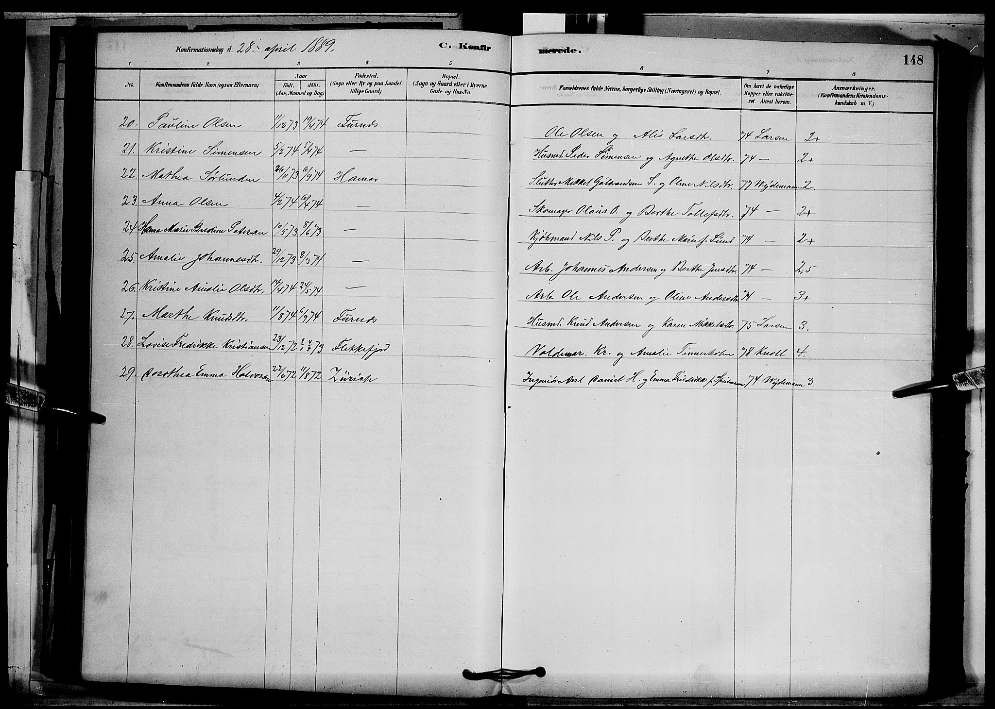 Vang prestekontor, Hedmark, AV/SAH-PREST-008/H/Ha/Hab/L0012: Klokkerbok nr. 12, 1878-1889, s. 148