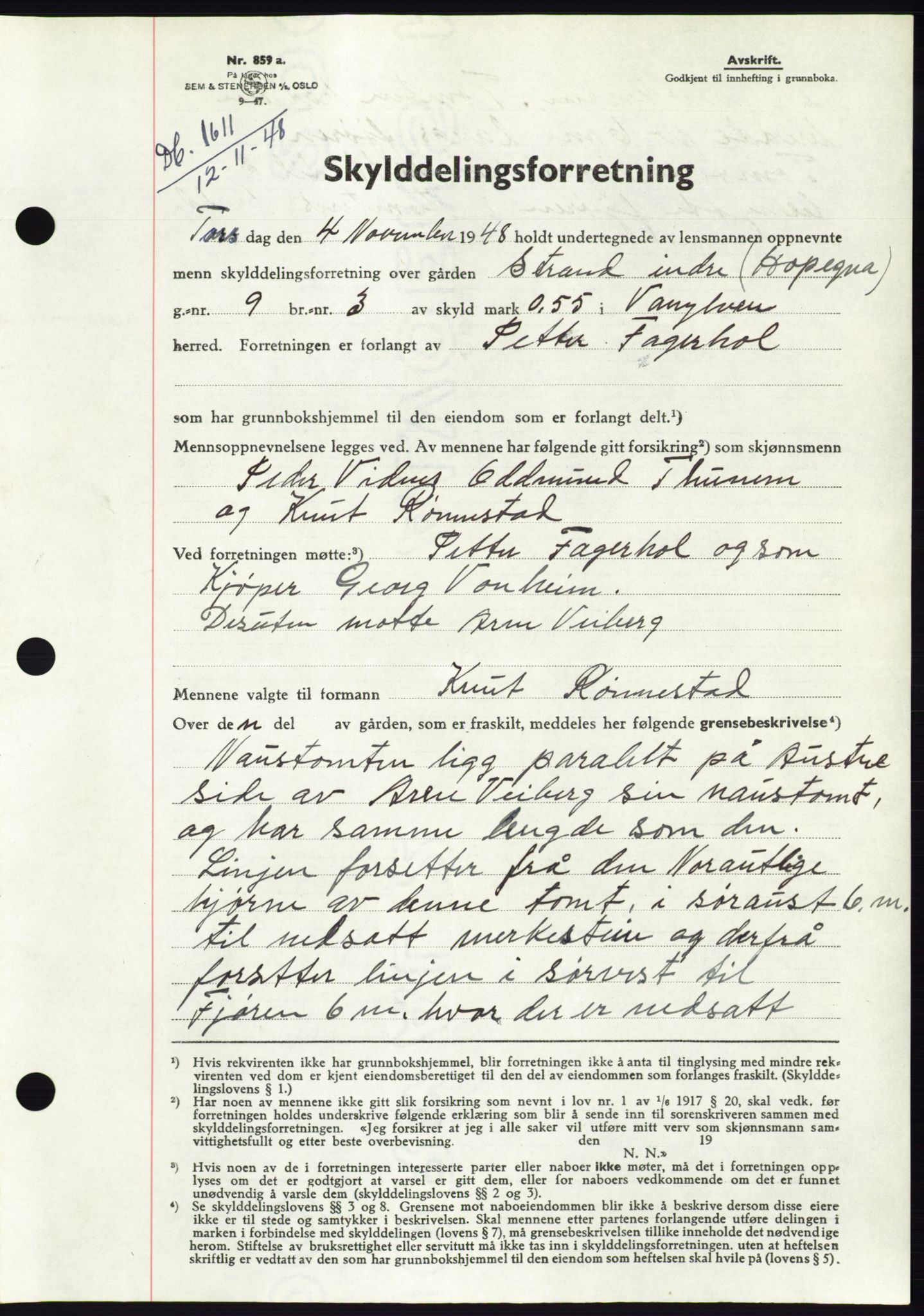 Søre Sunnmøre sorenskriveri, AV/SAT-A-4122/1/2/2C/L0083: Pantebok nr. 9A, 1948-1949, Dagboknr: 1611/1948