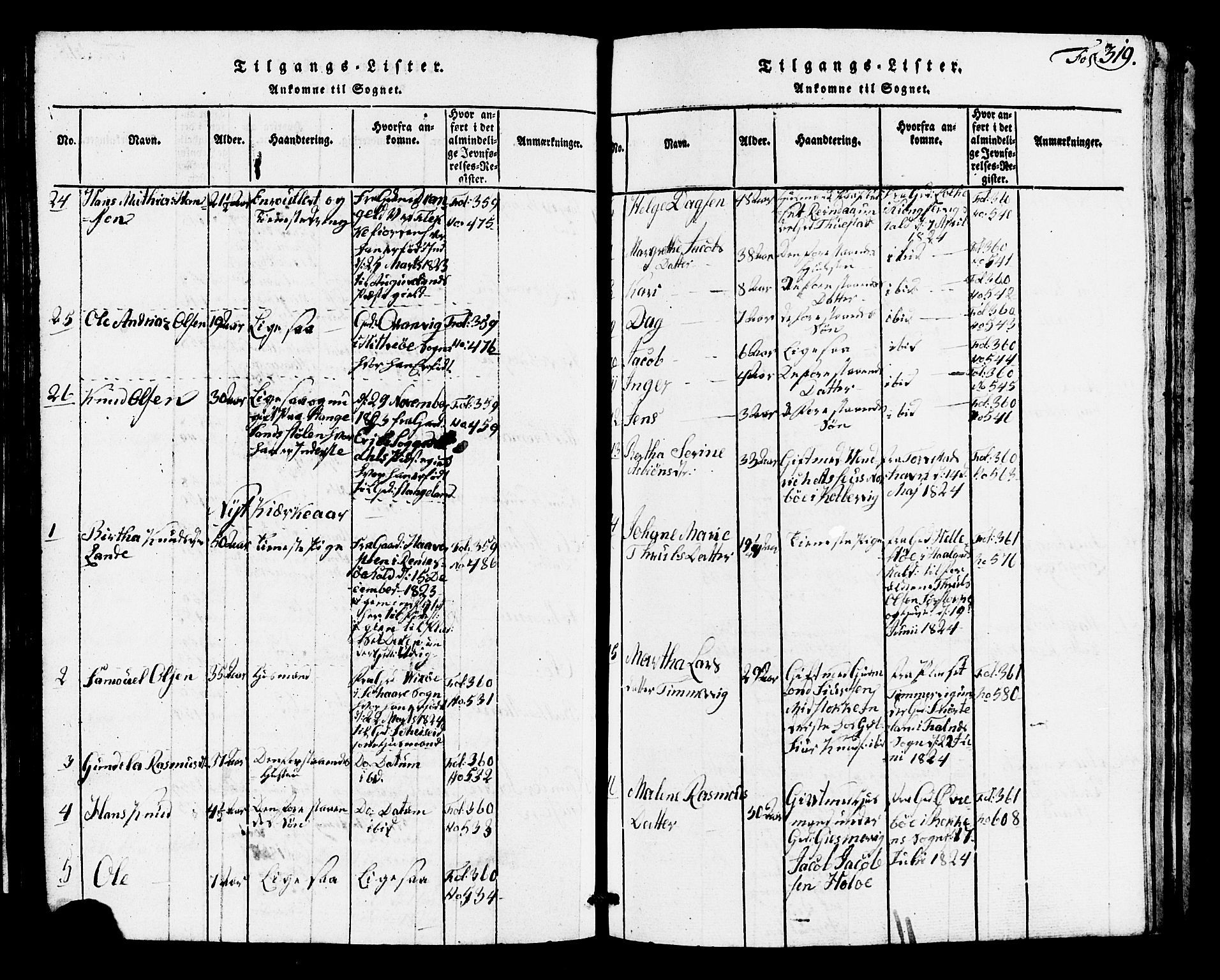 Avaldsnes sokneprestkontor, AV/SAST-A -101851/H/Ha/Hab/L0001: Klokkerbok nr. B 1, 1816-1825, s. 319