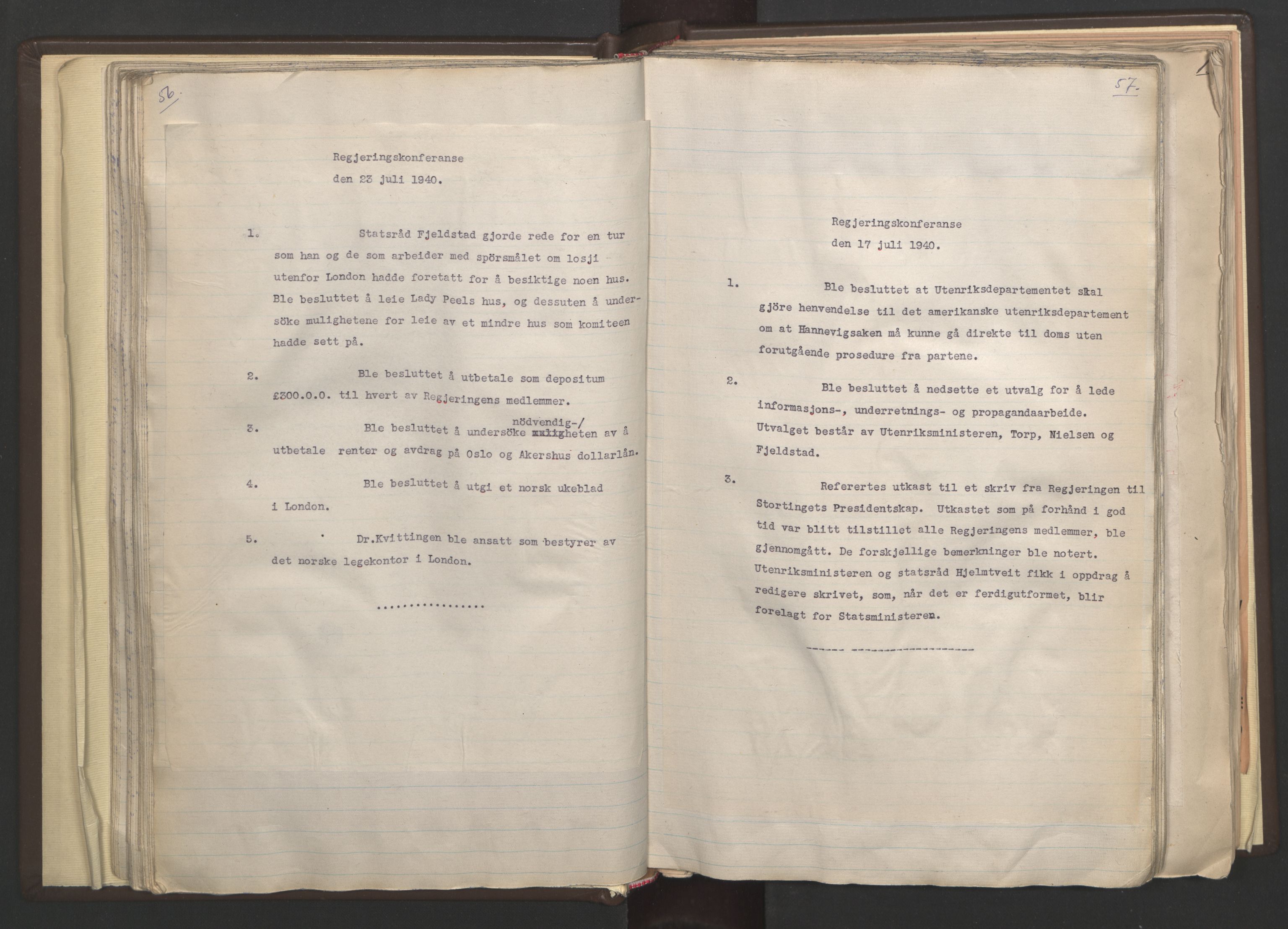 Statsministerens kontor, AV/RA-S-1005/A/Aa/L0001: Referat fra regjeringskonferanser, 1940-1941, s. 56-57