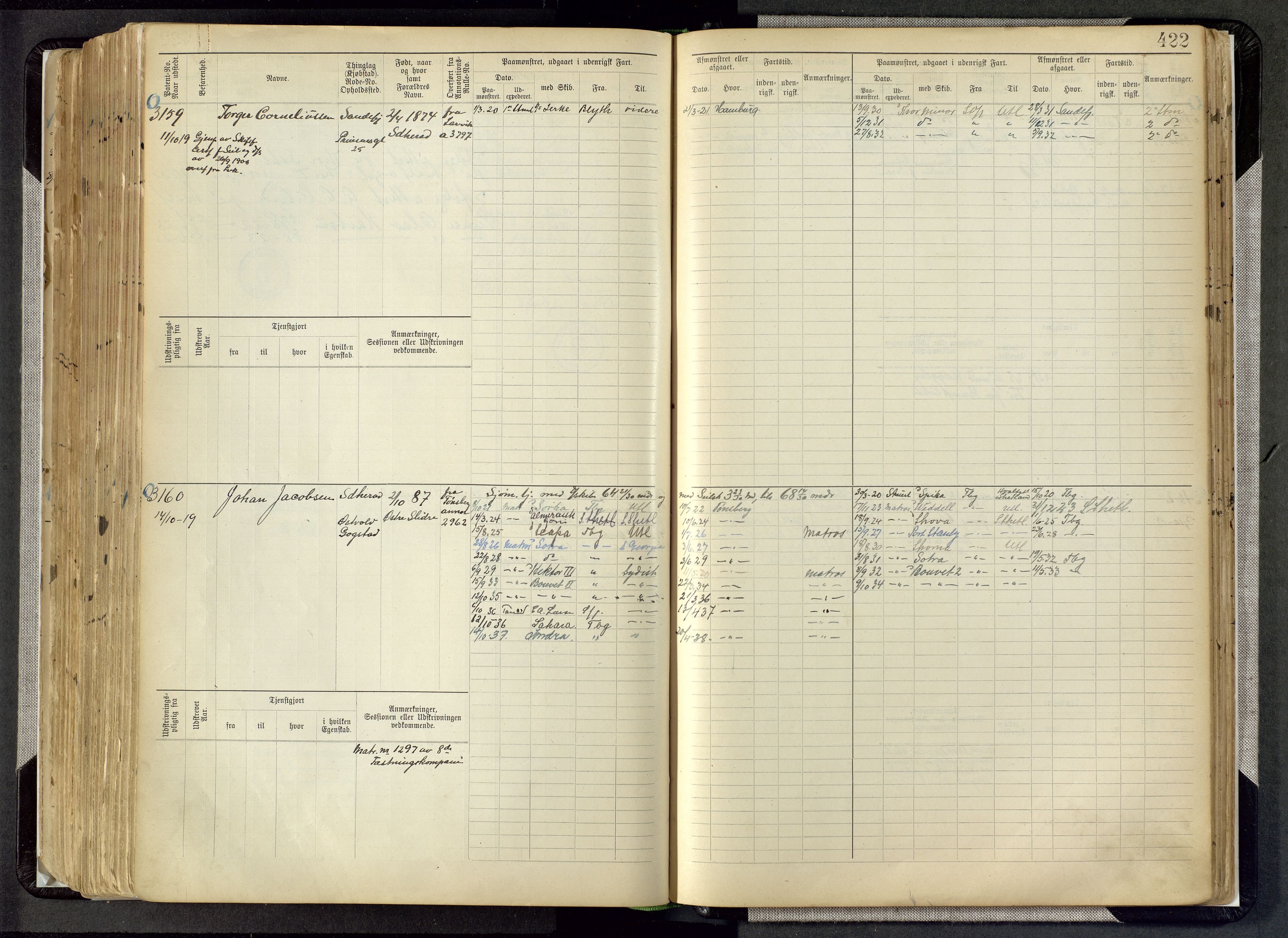 Sandefjord innrulleringskontor, SAKO/A-788/F/Fb/L0008: Hovedrulle, 1897, s. 422