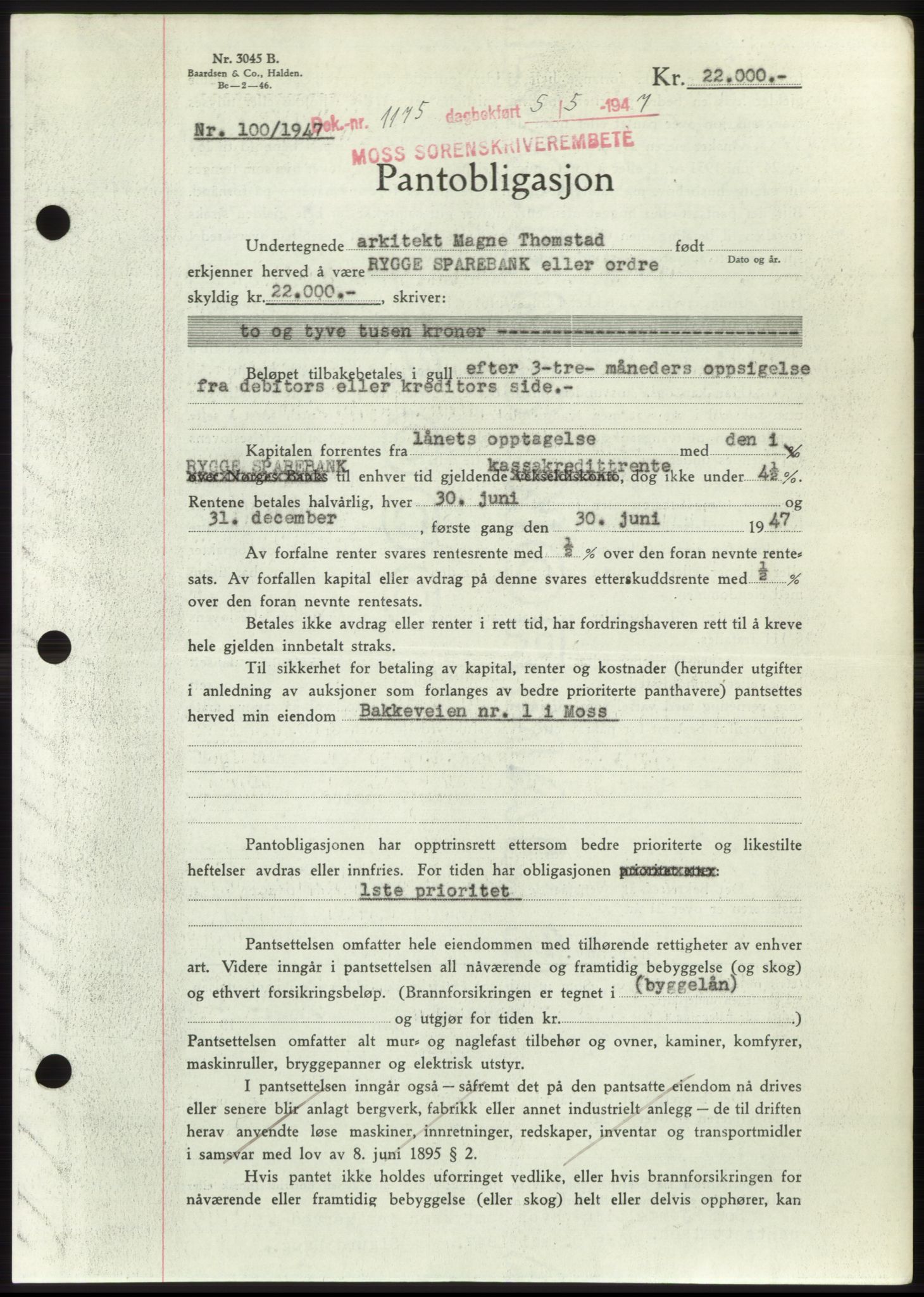 Moss sorenskriveri, SAO/A-10168: Pantebok nr. B17, 1947-1947, Dagboknr: 1175/1947