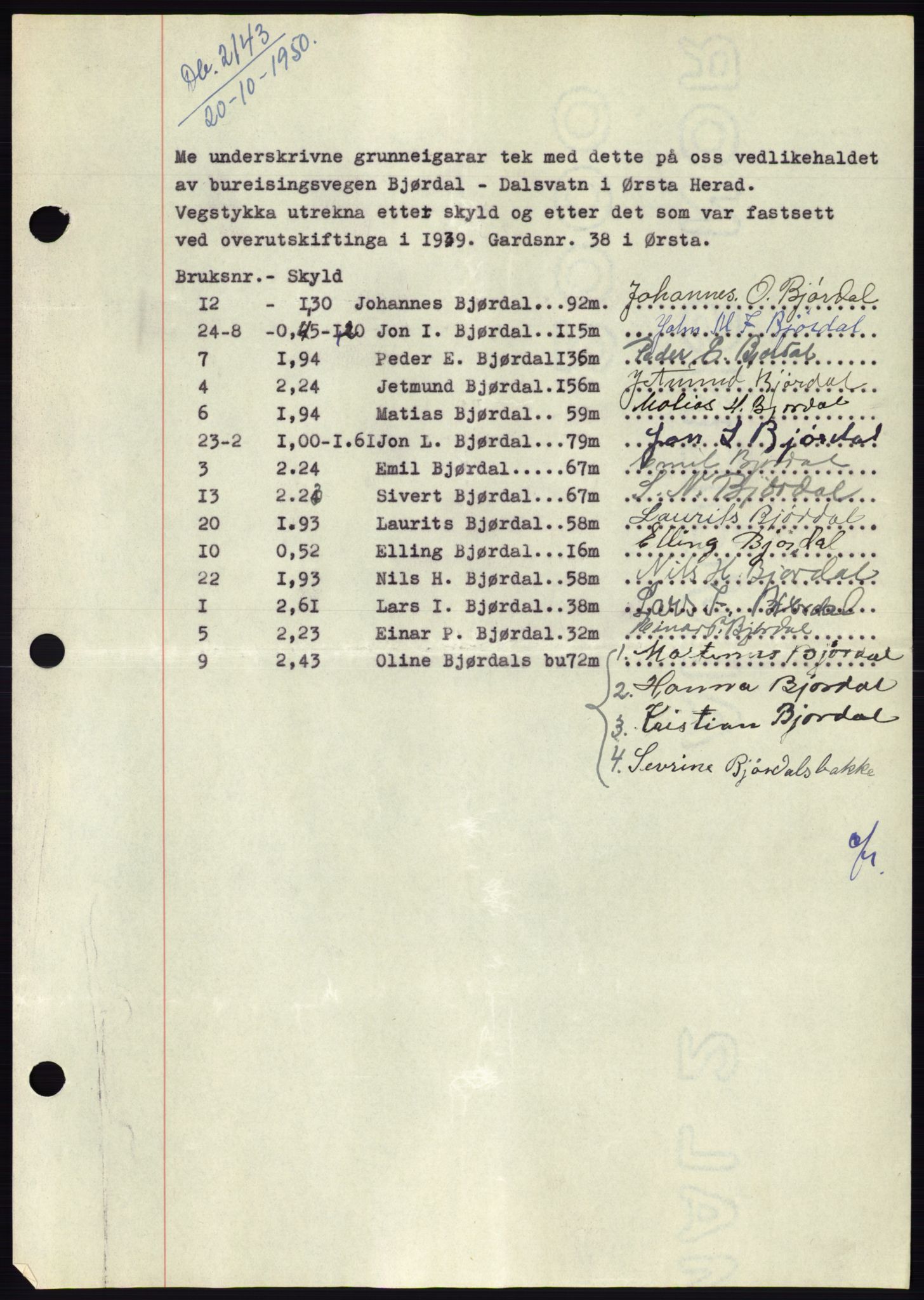 Søre Sunnmøre sorenskriveri, SAT/A-4122/1/2/2C/L0088: Pantebok nr. 14A, 1950-1951, Dagboknr: 2143/1950
