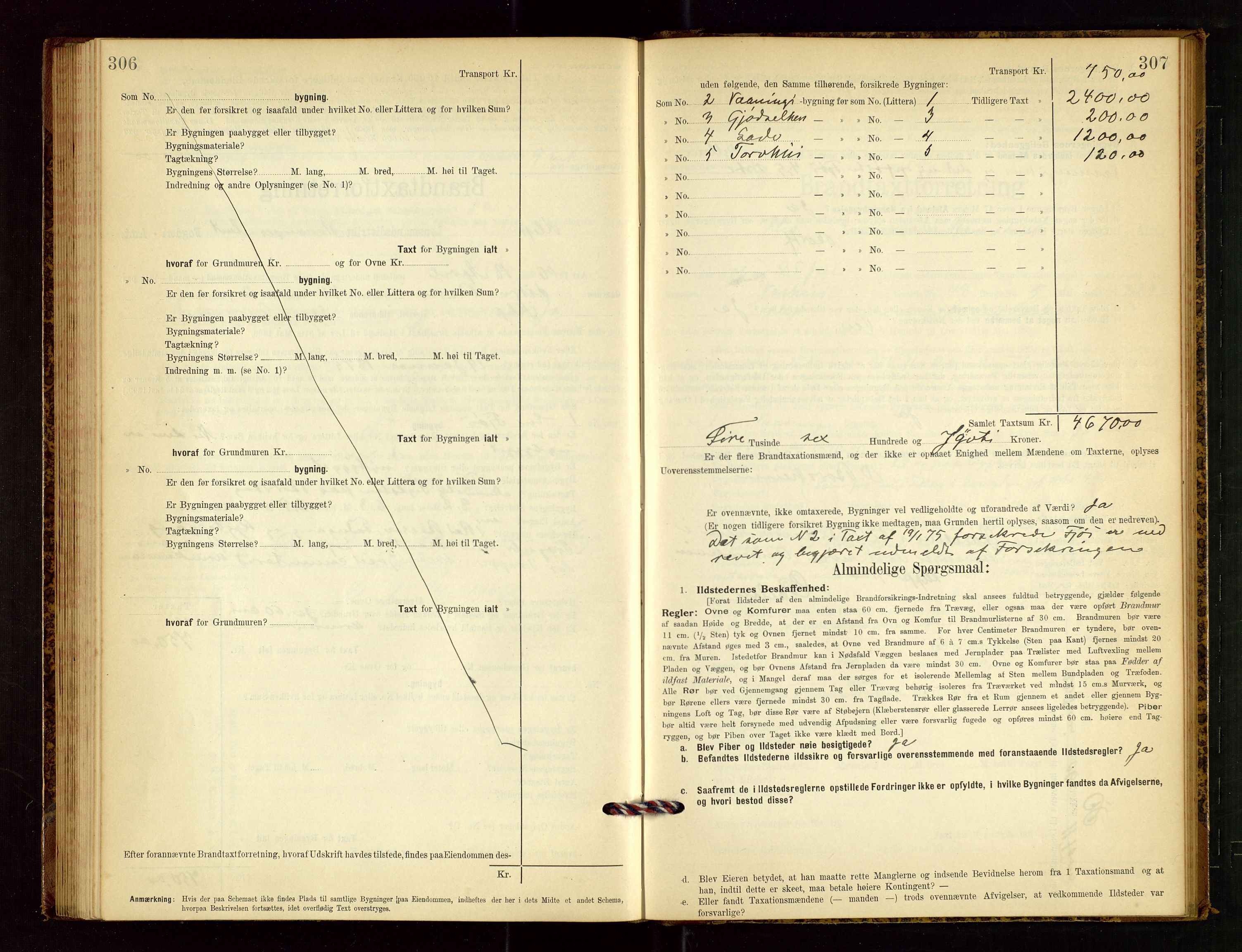 Klepp lensmannskontor, AV/SAST-A-100163/Goc/L0003: "Brandtaxationsprotokol" m/register, 1902-1907, s. 306-307