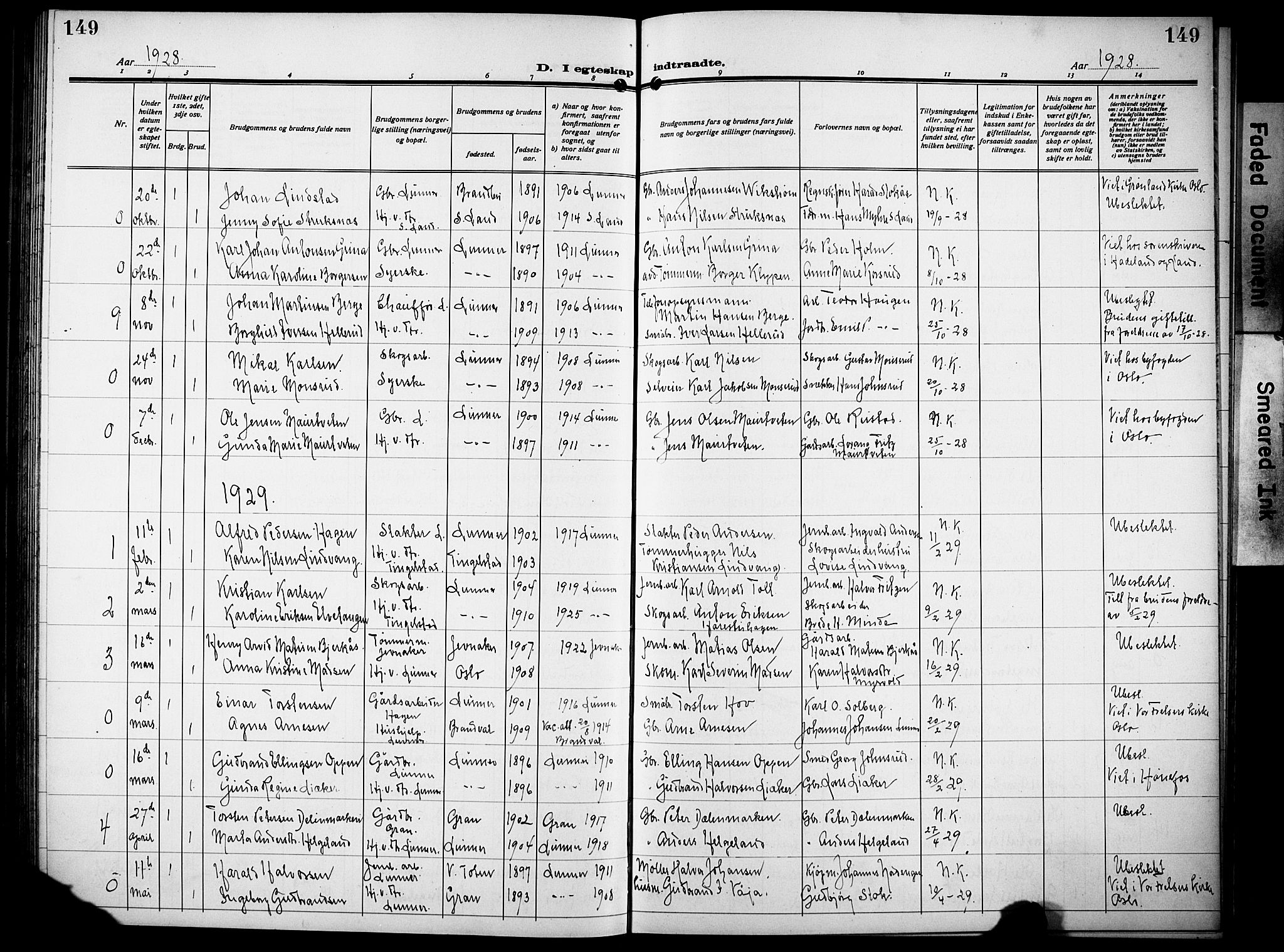 Lunner prestekontor, SAH/PREST-118/H/Ha/Hab/L0002: Klokkerbok nr. 2, 1923-1933, s. 149