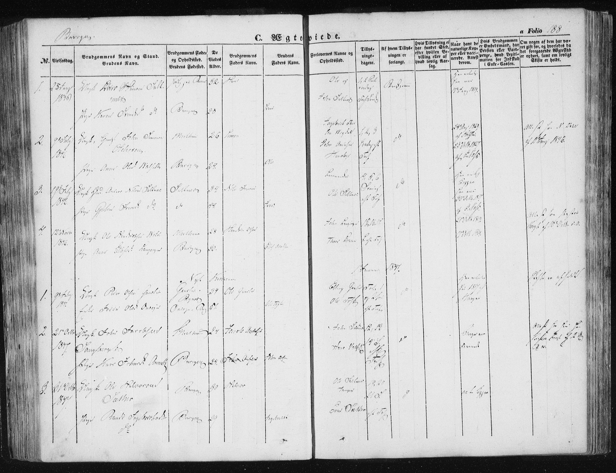 Ministerialprotokoller, klokkerbøker og fødselsregistre - Sør-Trøndelag, SAT/A-1456/612/L0376: Ministerialbok nr. 612A08, 1846-1859, s. 188