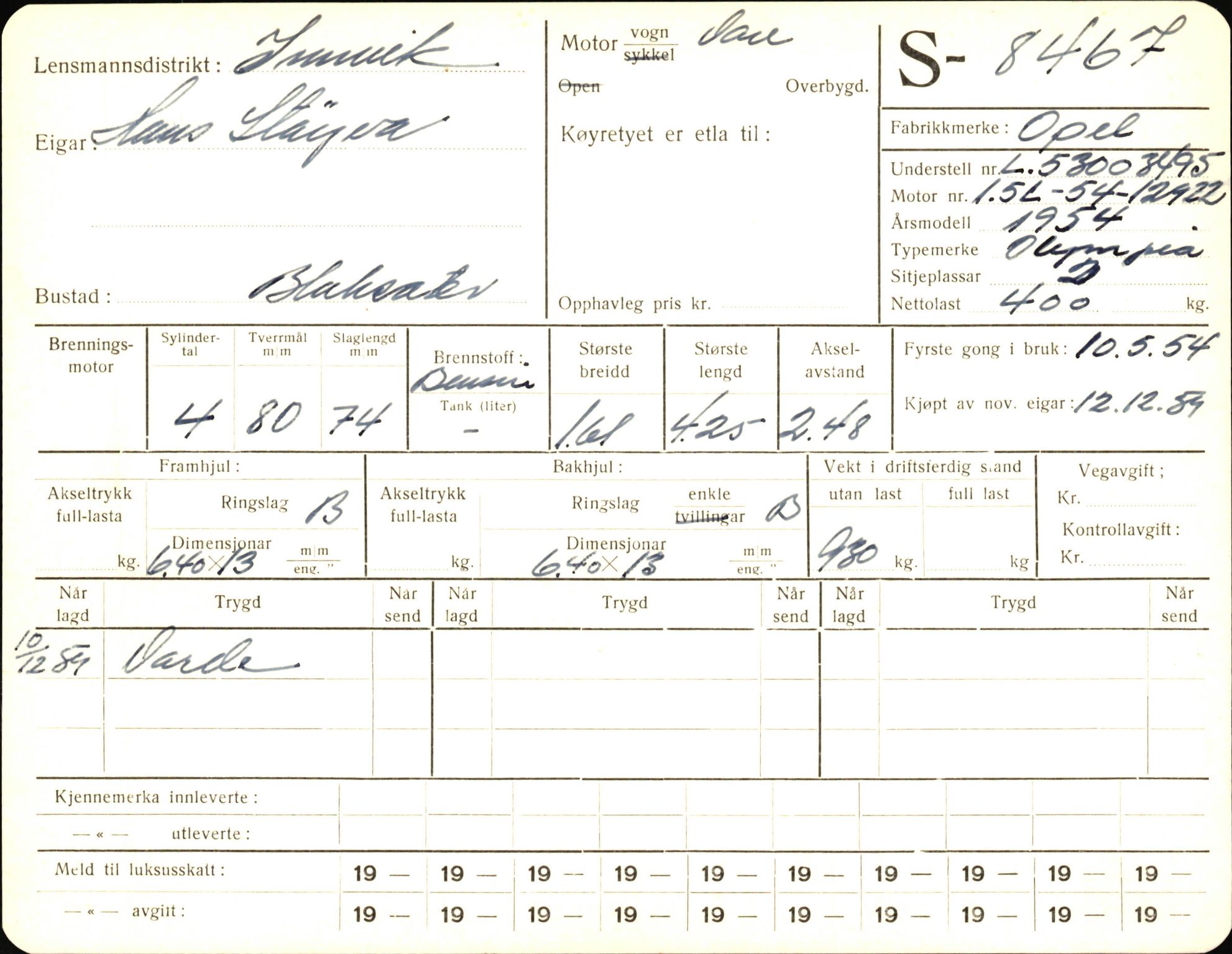 Statens vegvesen, Sogn og Fjordane vegkontor, AV/SAB-A-5301/4/F/L0006: Registerkort utmeldte Fjordane S8300-9500, 1930-1961, s. 246