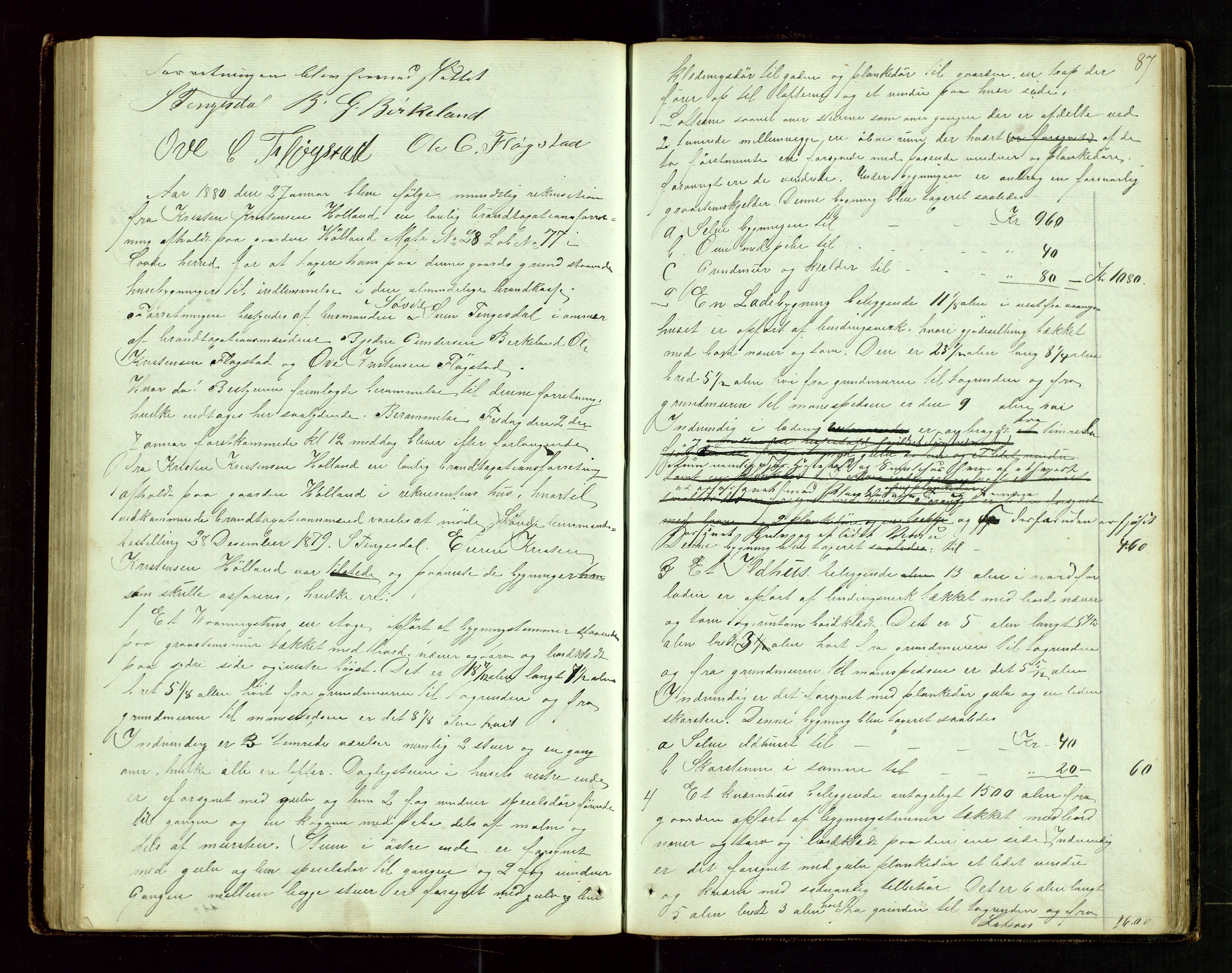 Sauda lensmannskontor, AV/SAST-A-100177/Goa/L0001: "Brandtaxations-Protocol for Søvde Thinglaug", 1846-1886, s. 86b-87a