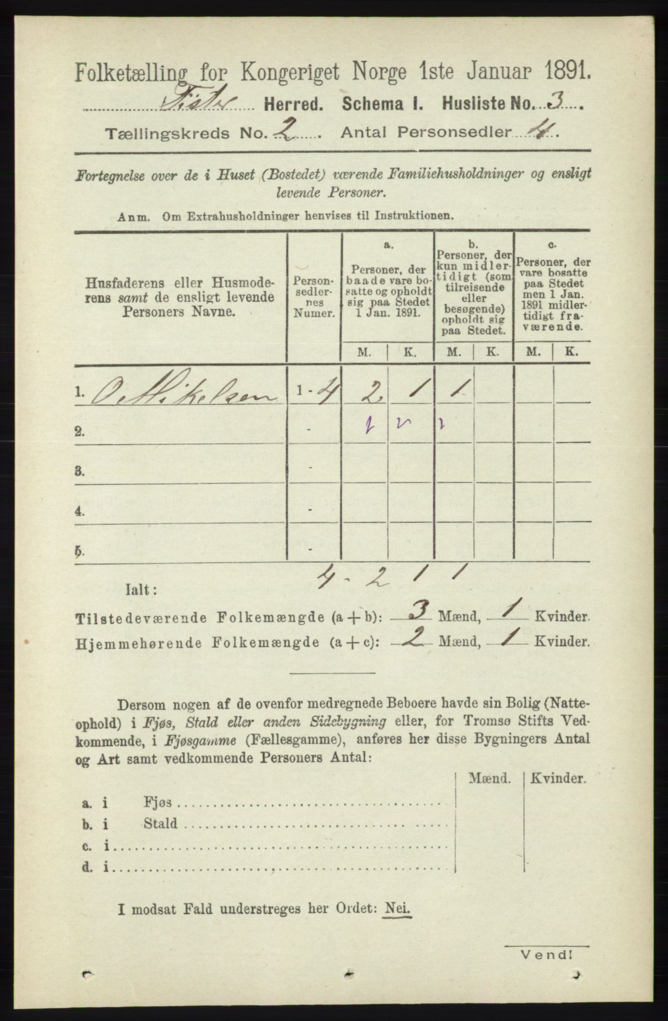 RA, Folketelling 1891 for 1132 Fister herred, 1891, s. 335