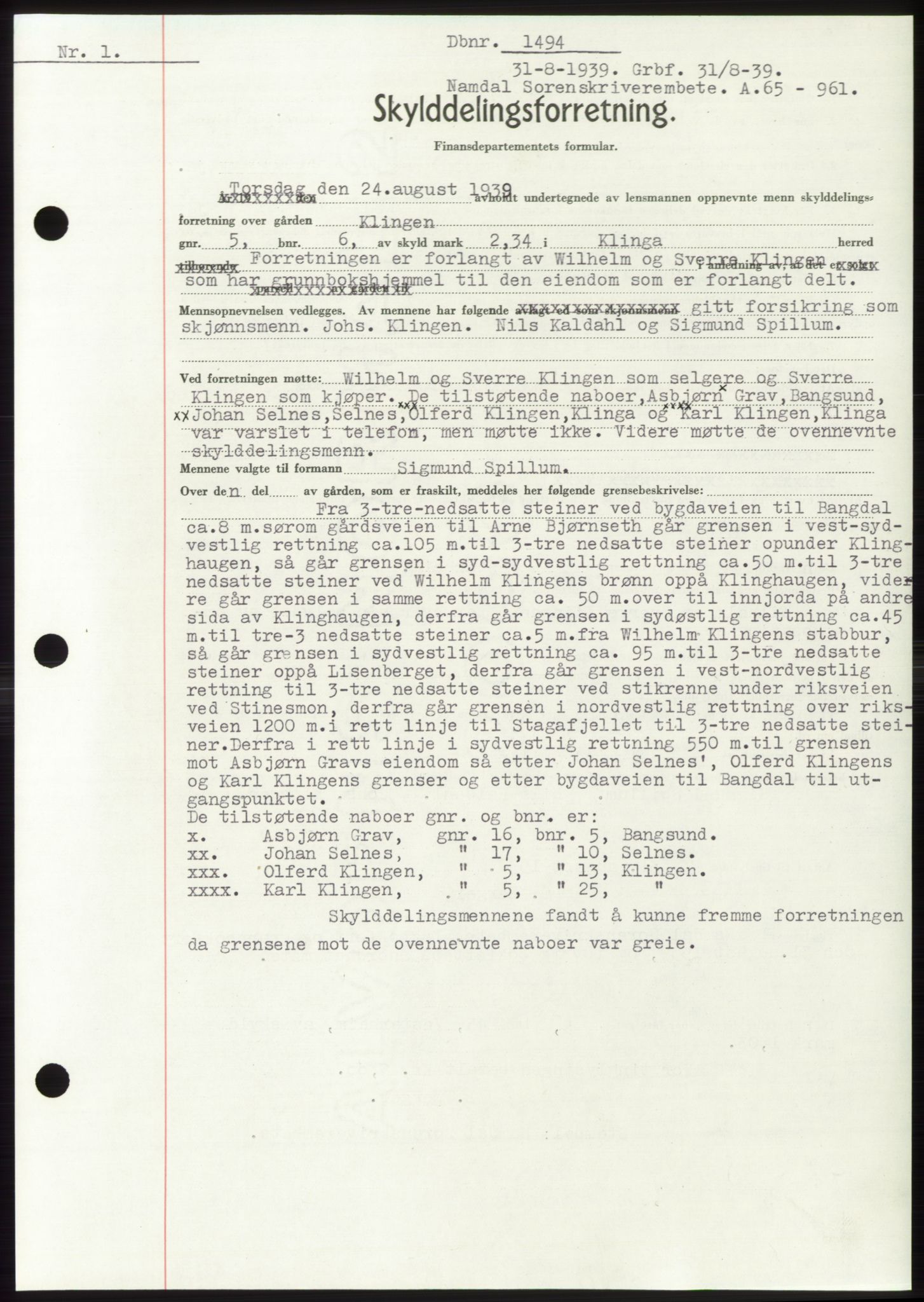 Namdal sorenskriveri, SAT/A-4133/1/2/2C: Pantebok nr. -, 1937-1939, Tingl.dato: 31.08.1939