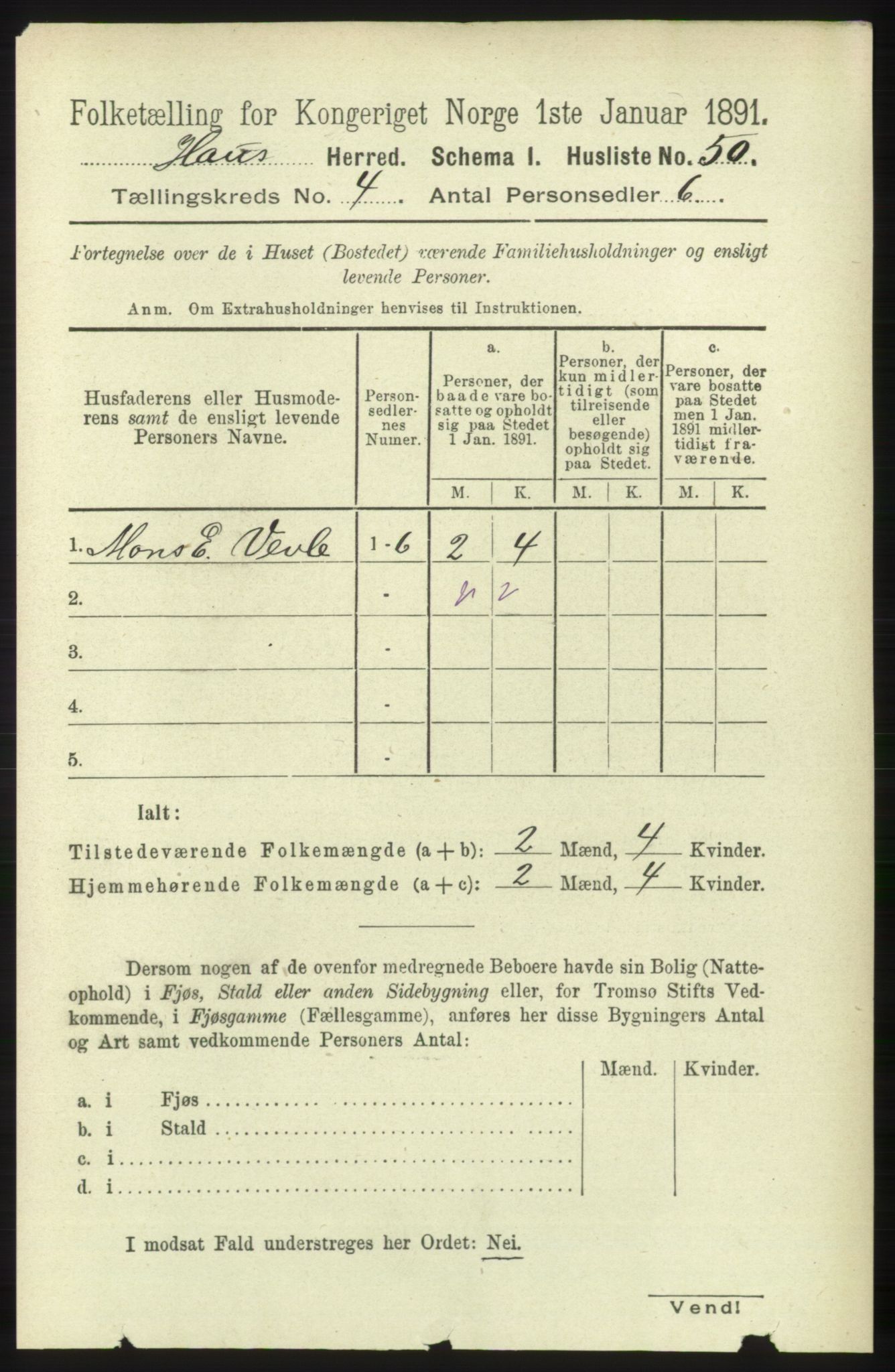 RA, Folketelling 1891 for 1250 Haus herred, 1891, s. 1391