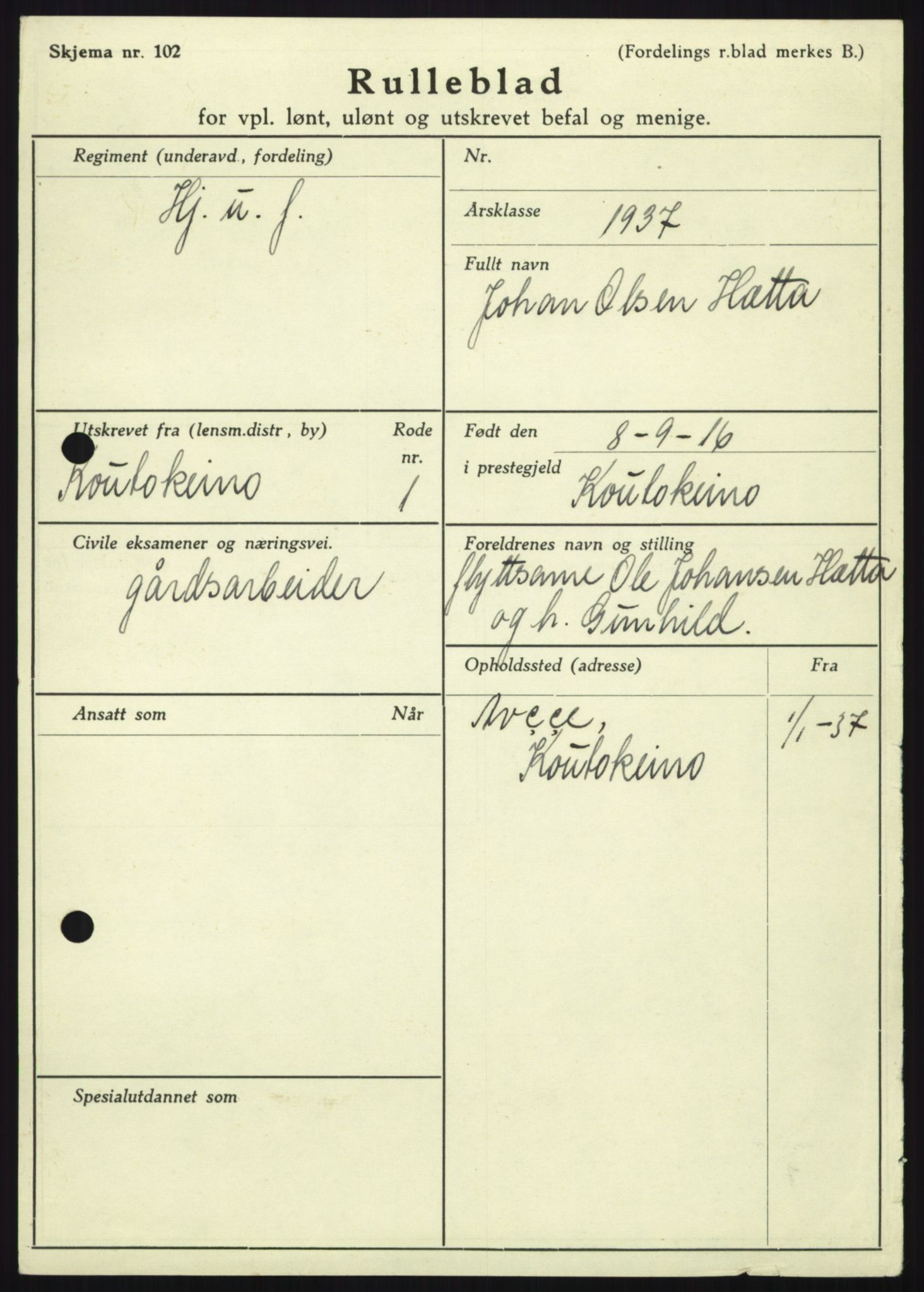 Forsvaret, Troms infanteriregiment nr. 16, AV/RA-RAFA-3146/P/Pa/L0021: Rulleblad for regimentets menige mannskaper, årsklasse 1937, 1937, s. 403