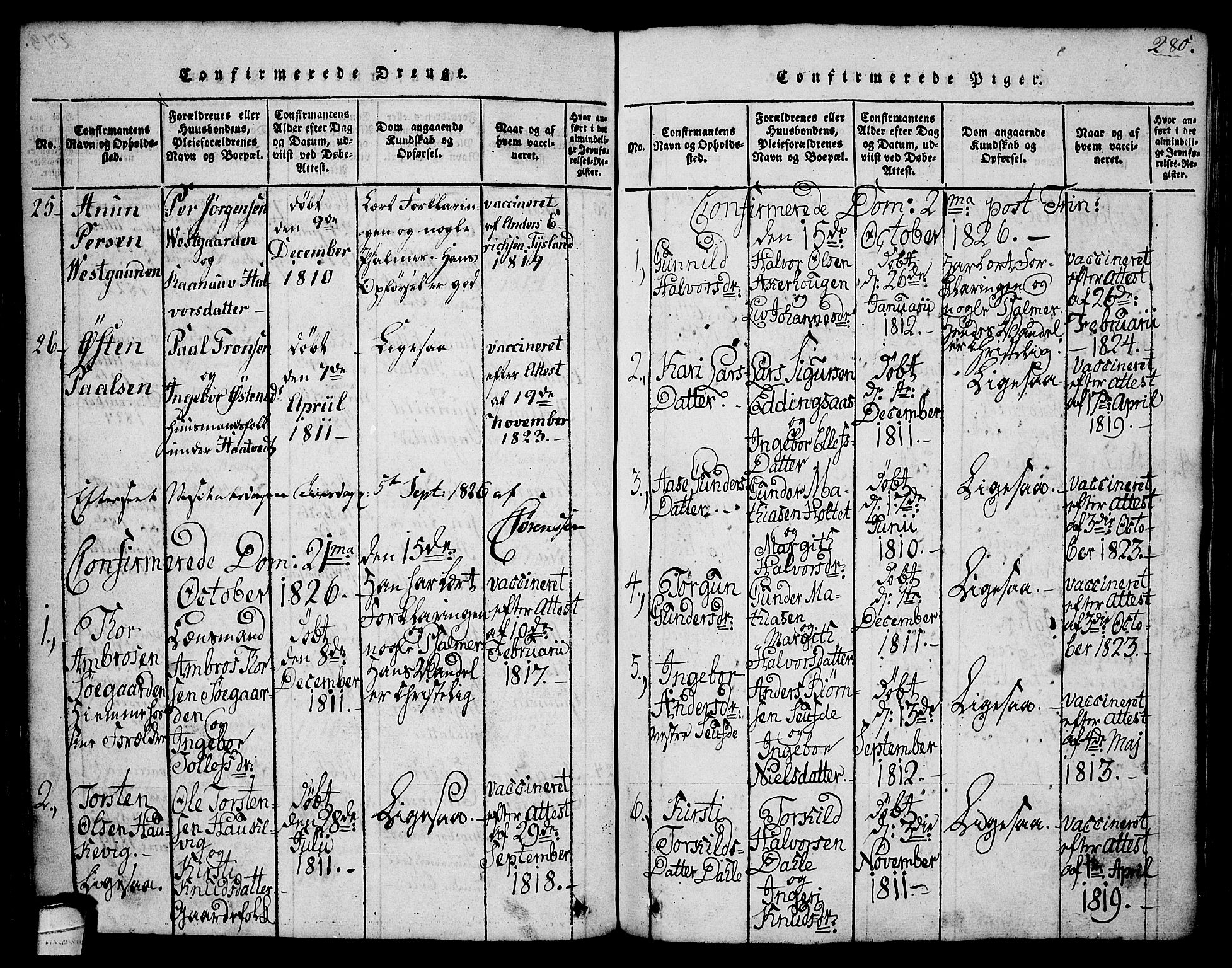 Sauherad kirkebøker, AV/SAKO-A-298/G/Ga/L0001: Klokkerbok nr. I 1, 1815-1827, s. 280