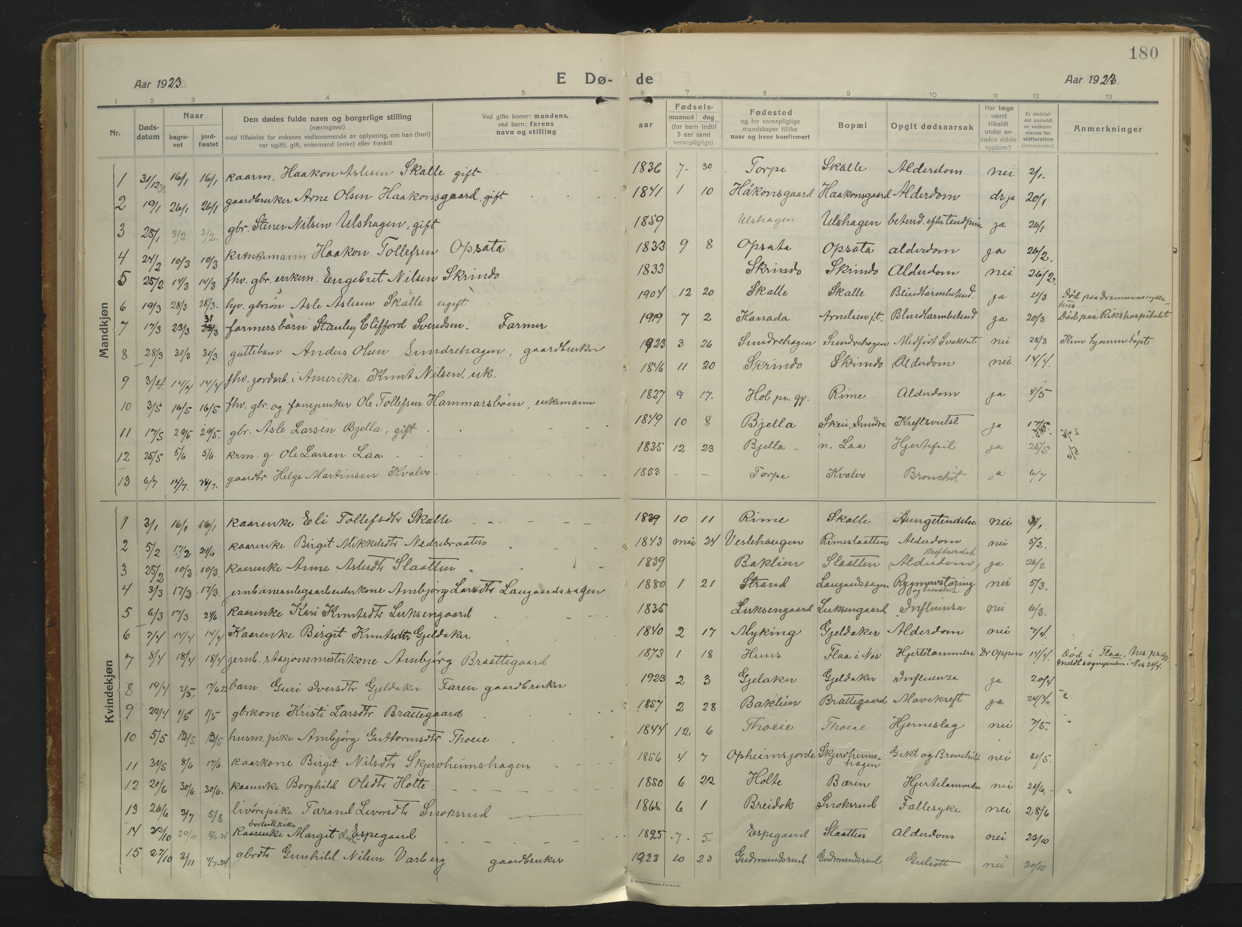 Ål kirkebøker, AV/SAKO-A-249/F/Fa/L0010: Ministerialbok nr. I 10, 1915-1934, s. 180