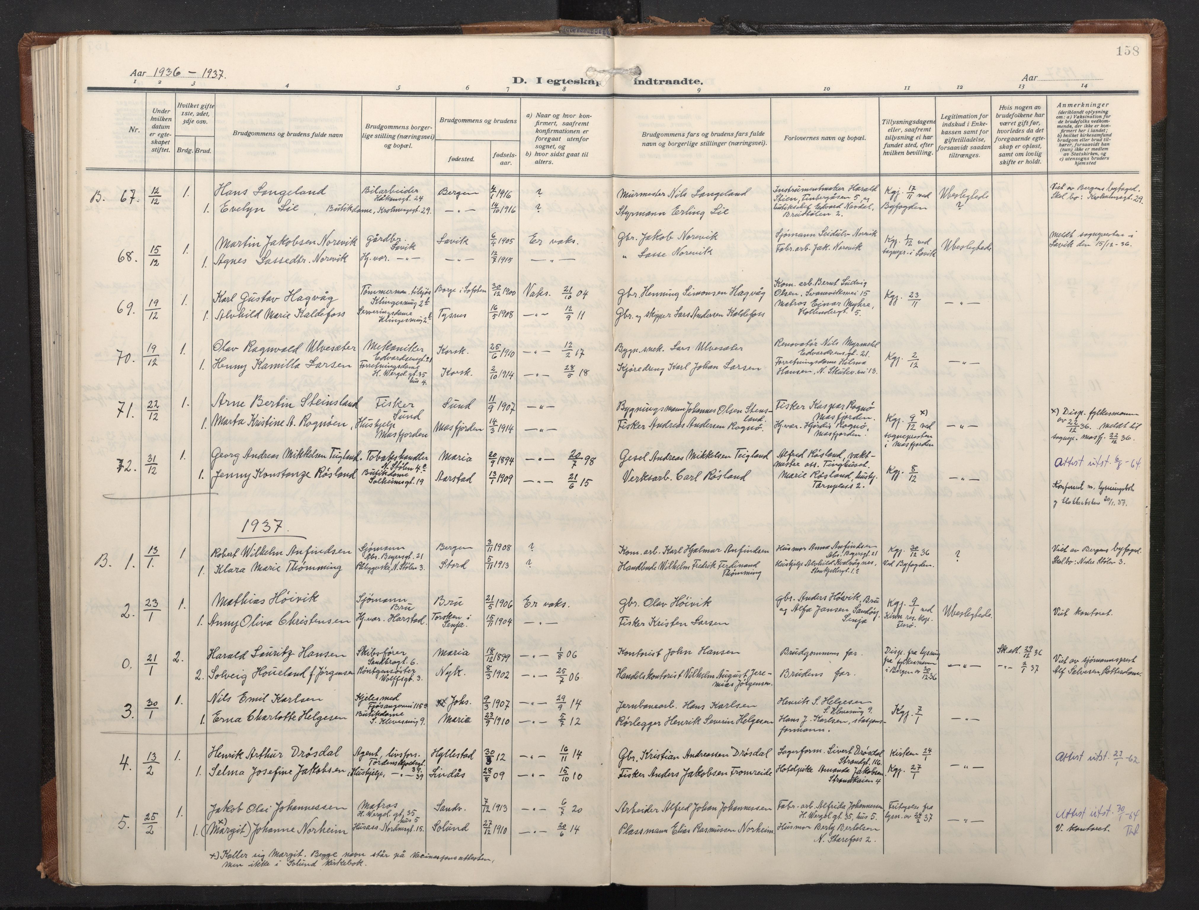 Mariakirken Sokneprestembete, AV/SAB-A-76901/H/Haa/L0016: Ministerialbok nr. C 4, 1927-1938, s. 157b-158a