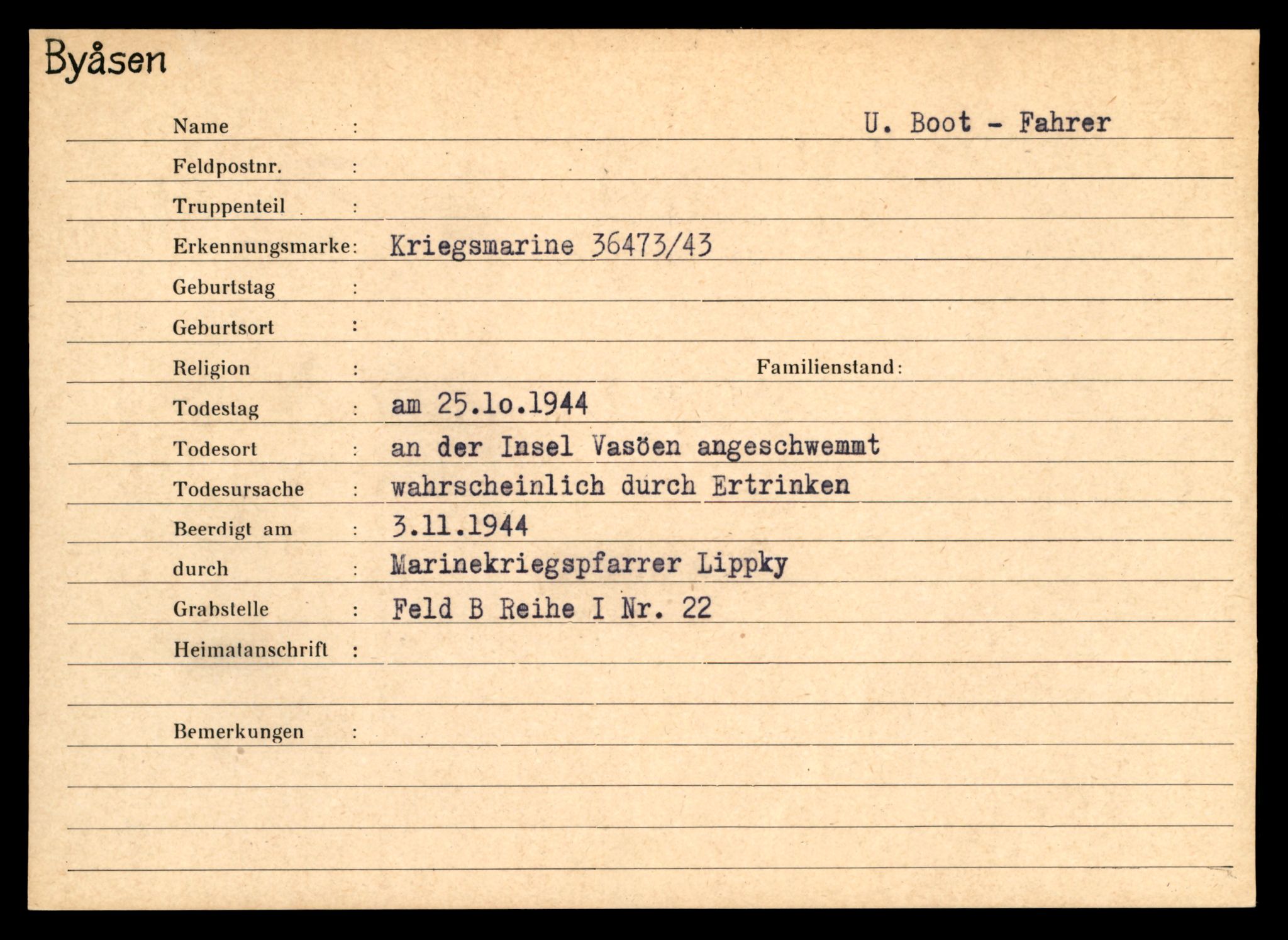 Distriktskontoret for krigsgraver, SAT/A-5030/E/L0004: Kasett/kartotek over tysk Krigskirkegård på Byåsen, 1945, s. 2053