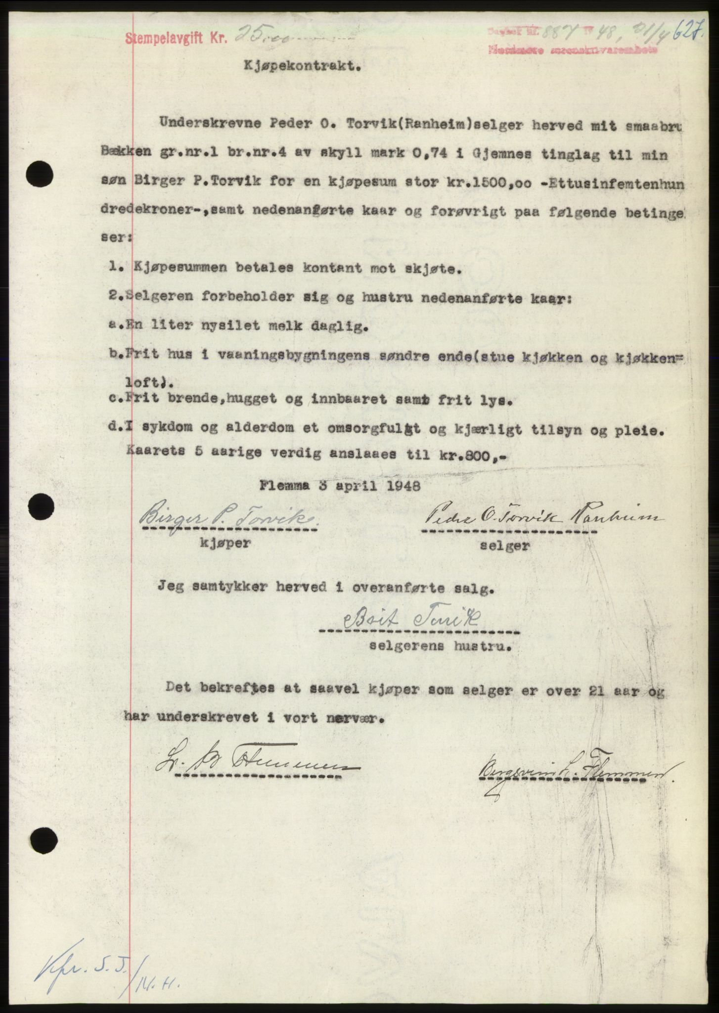 Nordmøre sorenskriveri, SAT/A-4132/1/2/2Ca: Pantebok nr. B98, 1948-1948, Dagboknr: 887/1948