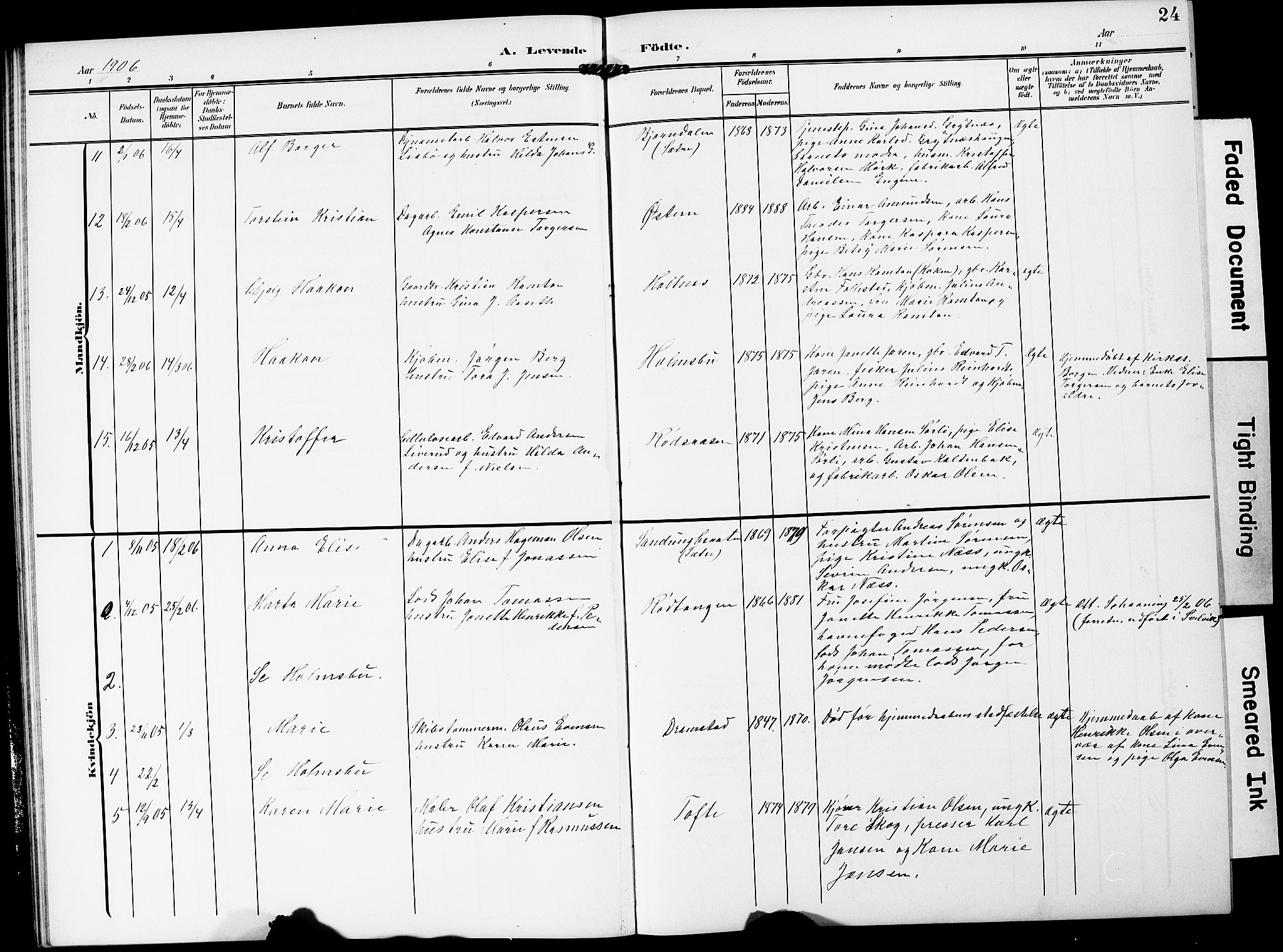Hurum kirkebøker, AV/SAKO-A-229/G/Ga/L0004: Klokkerbok nr. I 4, 1904-1909, s. 24