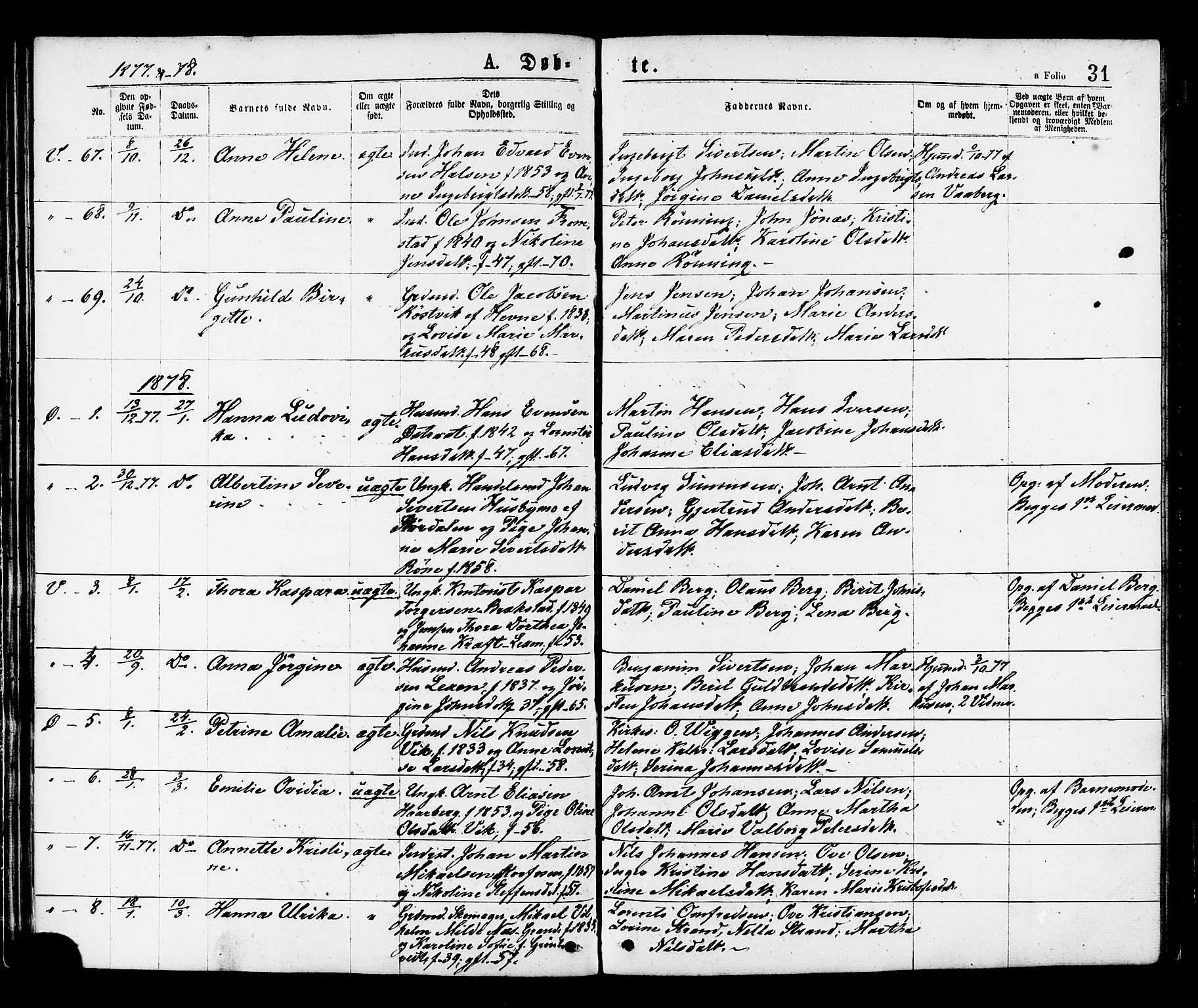 Ministerialprotokoller, klokkerbøker og fødselsregistre - Sør-Trøndelag, SAT/A-1456/659/L0738: Ministerialbok nr. 659A08, 1876-1878, s. 31