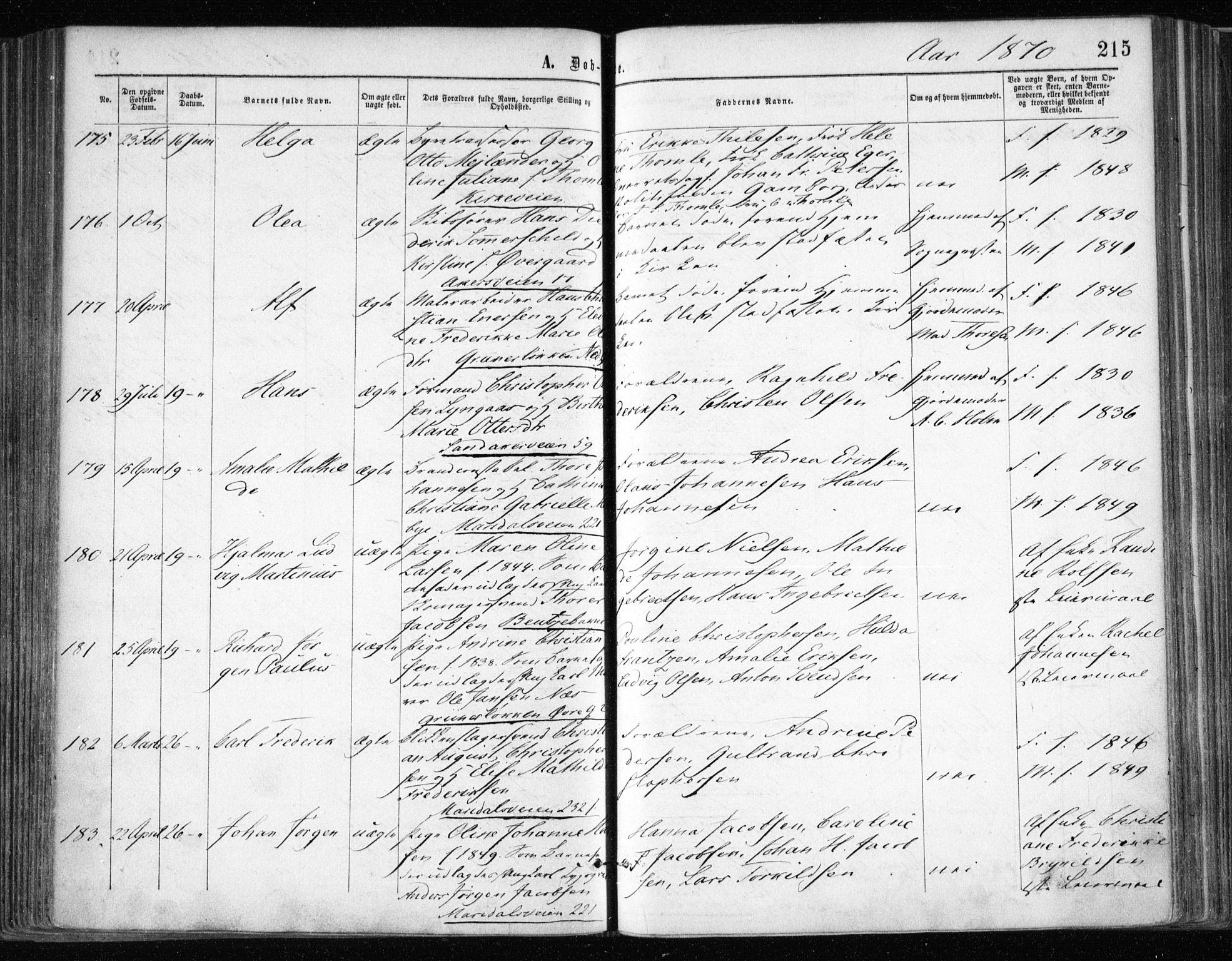 Gamle Aker prestekontor Kirkebøker, AV/SAO-A-10617a/F/L0002: Ministerialbok nr. 2, 1864-1872, s. 215