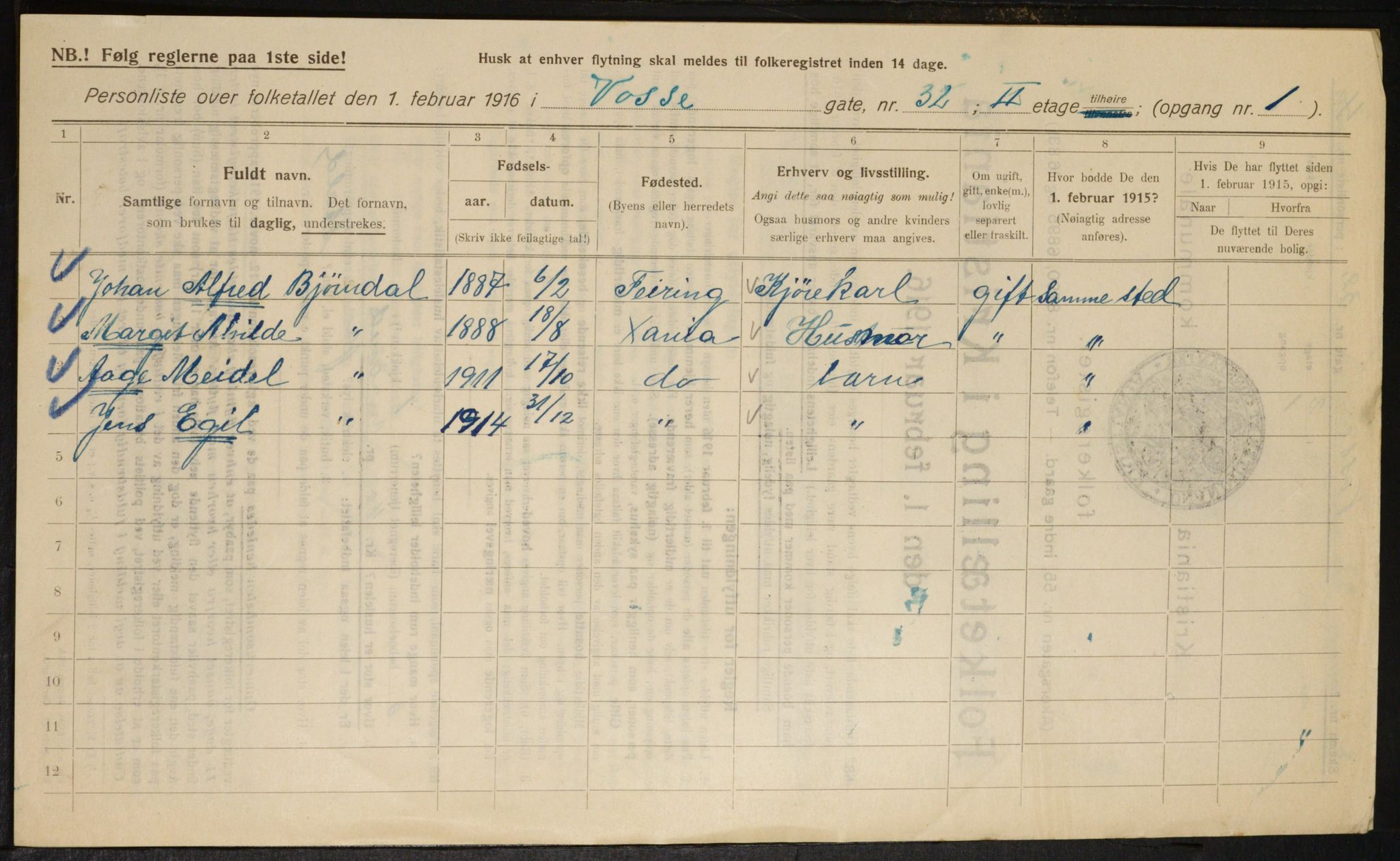 OBA, Kommunal folketelling 1.2.1916 for Kristiania, 1916, s. 129193